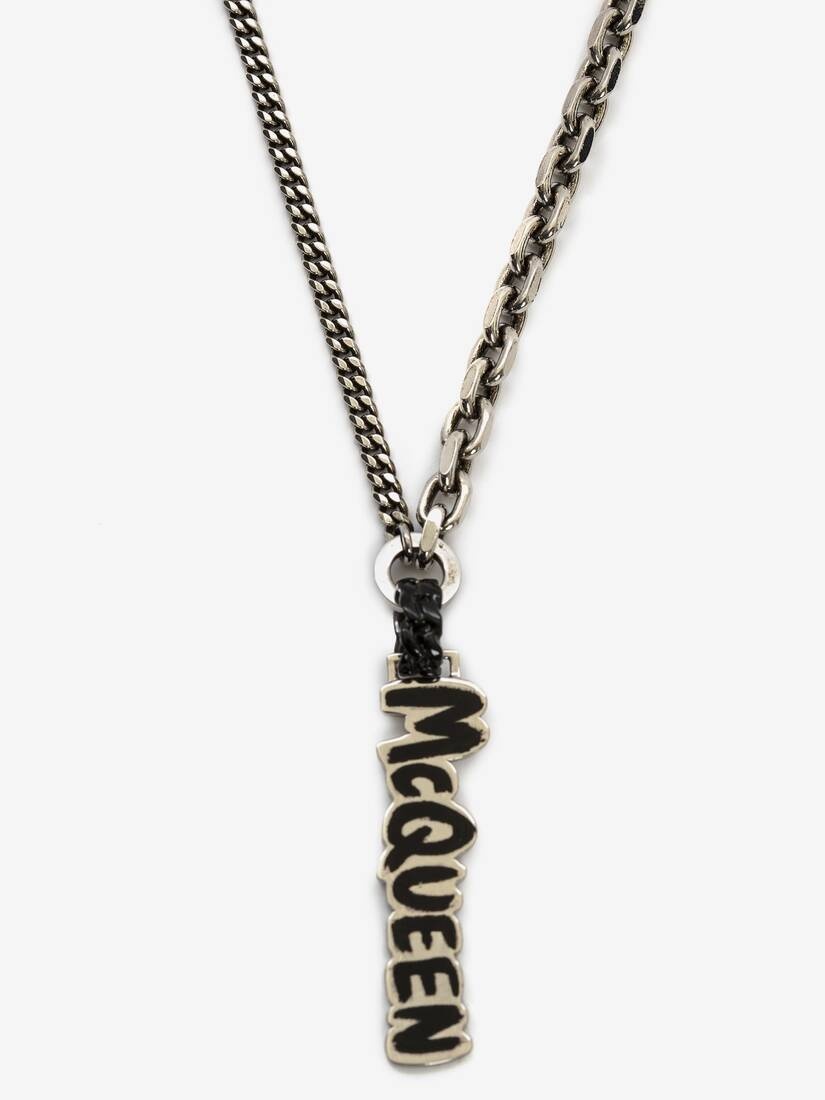 Mcqueen Graffiti Cut-out Necklace in Silver - 2