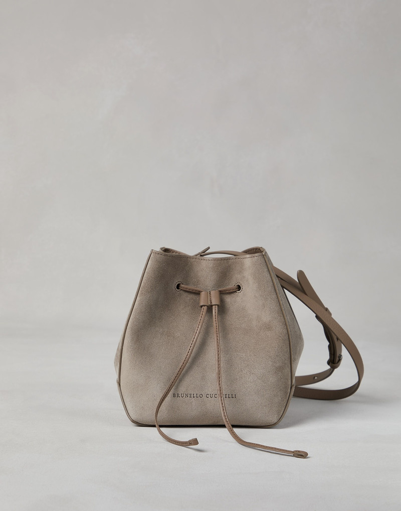 Suede bucket bag with monili 1