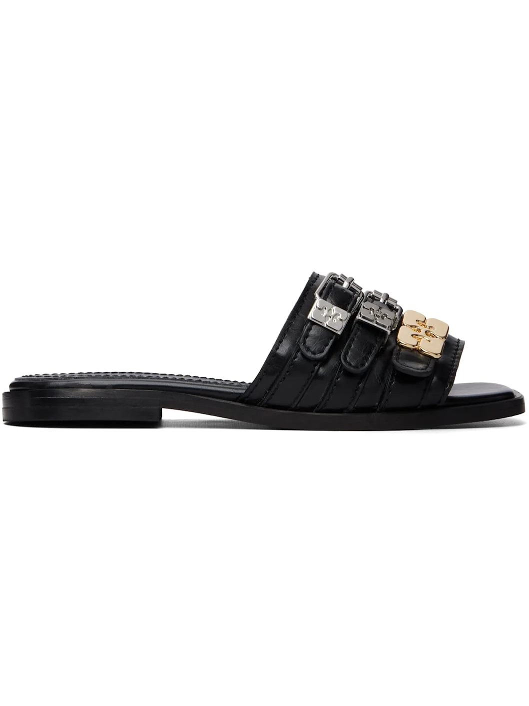 Black Sue Triple Flat Sandals - 1