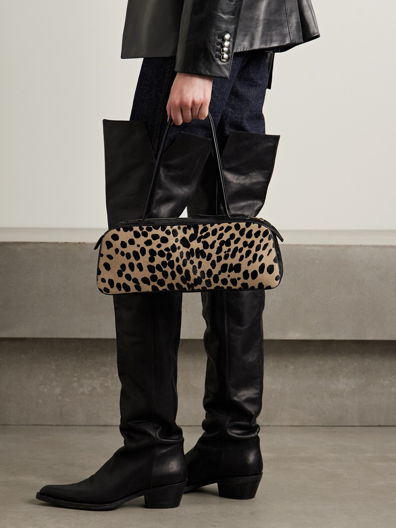 KHAITE Simona Leather-trimmed Leopard-print Calf Hair Shoulder Bag outlook