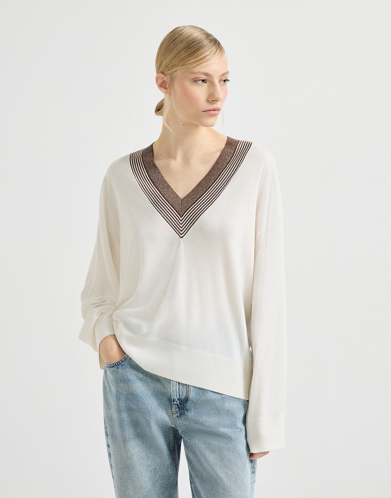 Cashmere and silk lightweight sweater with sparkling neckline 2