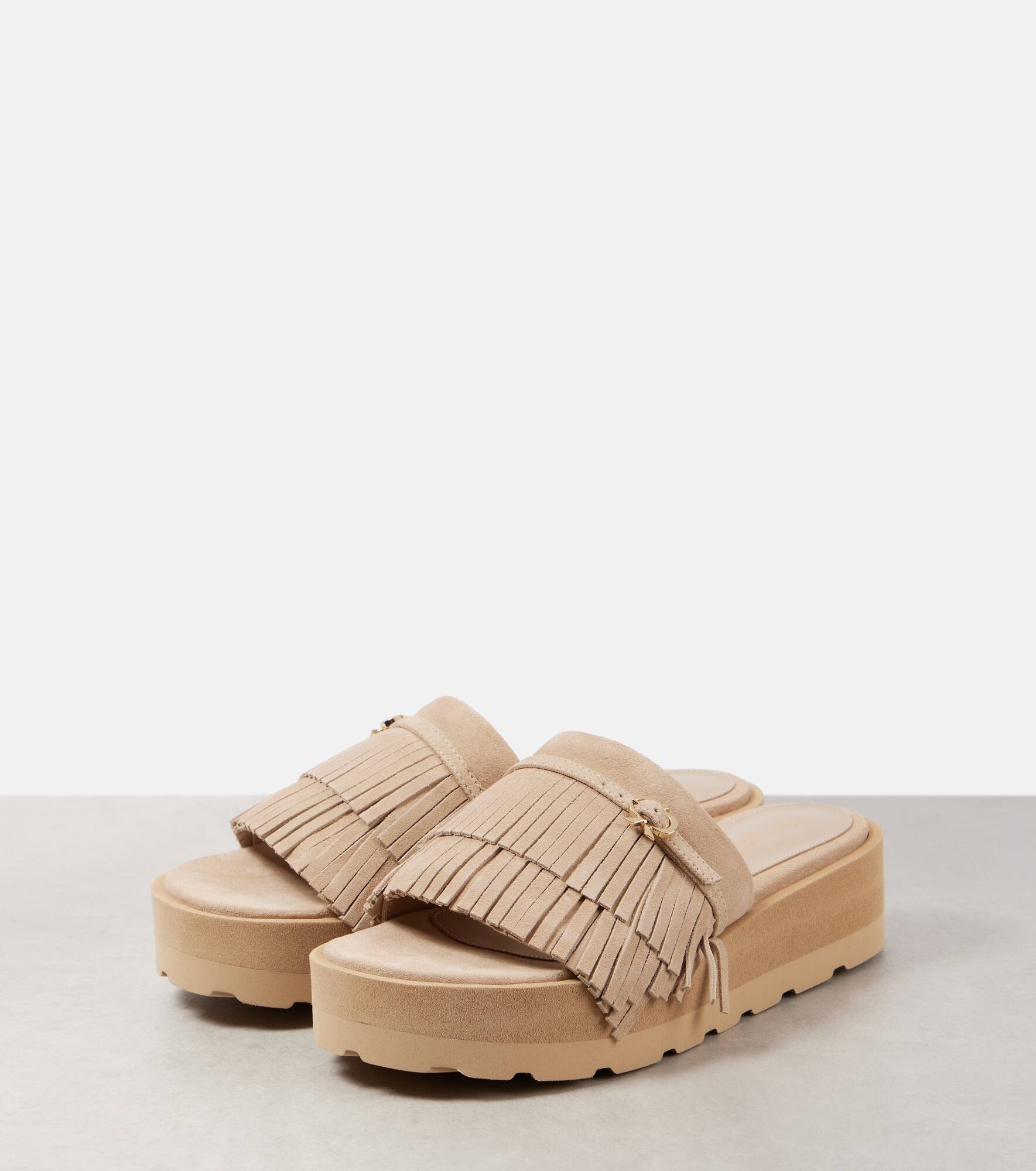Fringed suede platform slides - 4