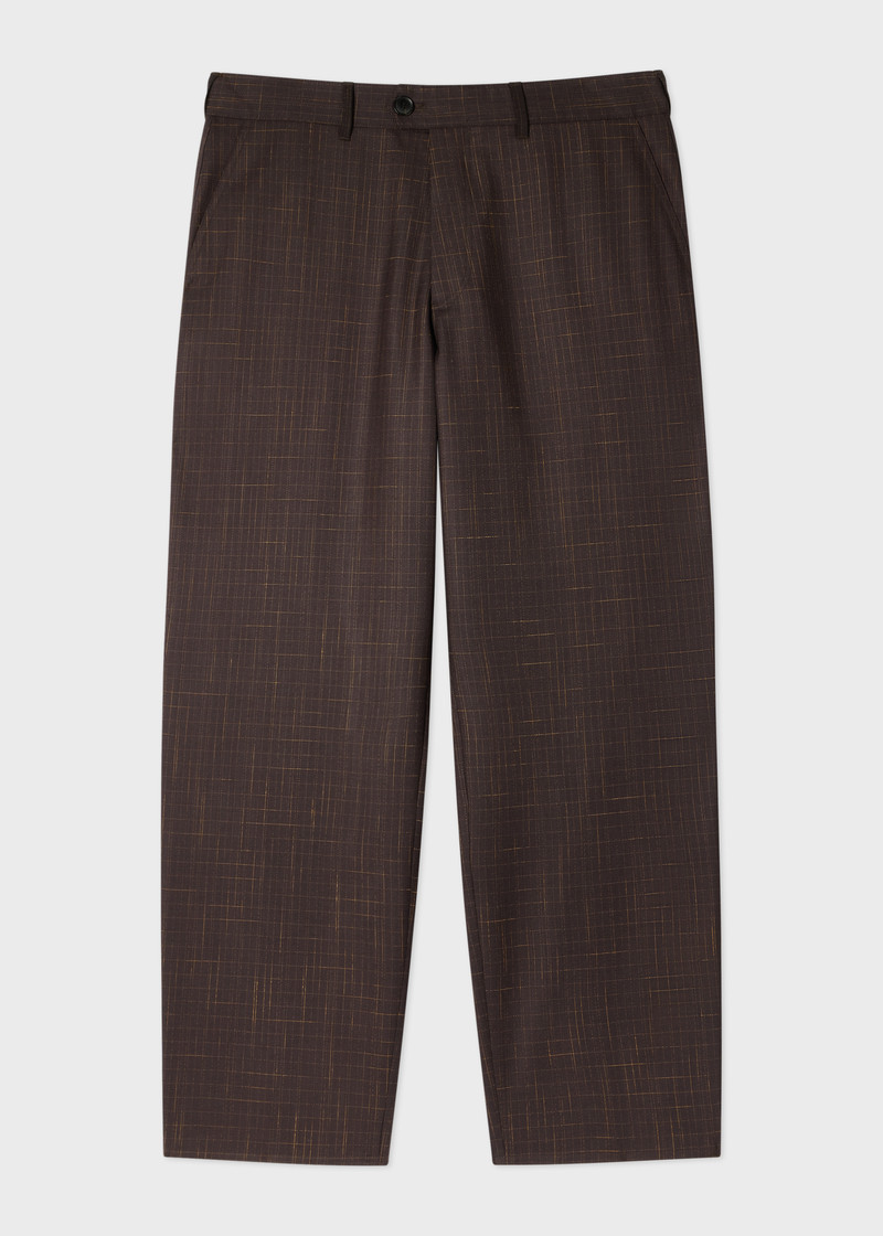 Relaxed-Fit Aubergine Wool Check Trousers 1