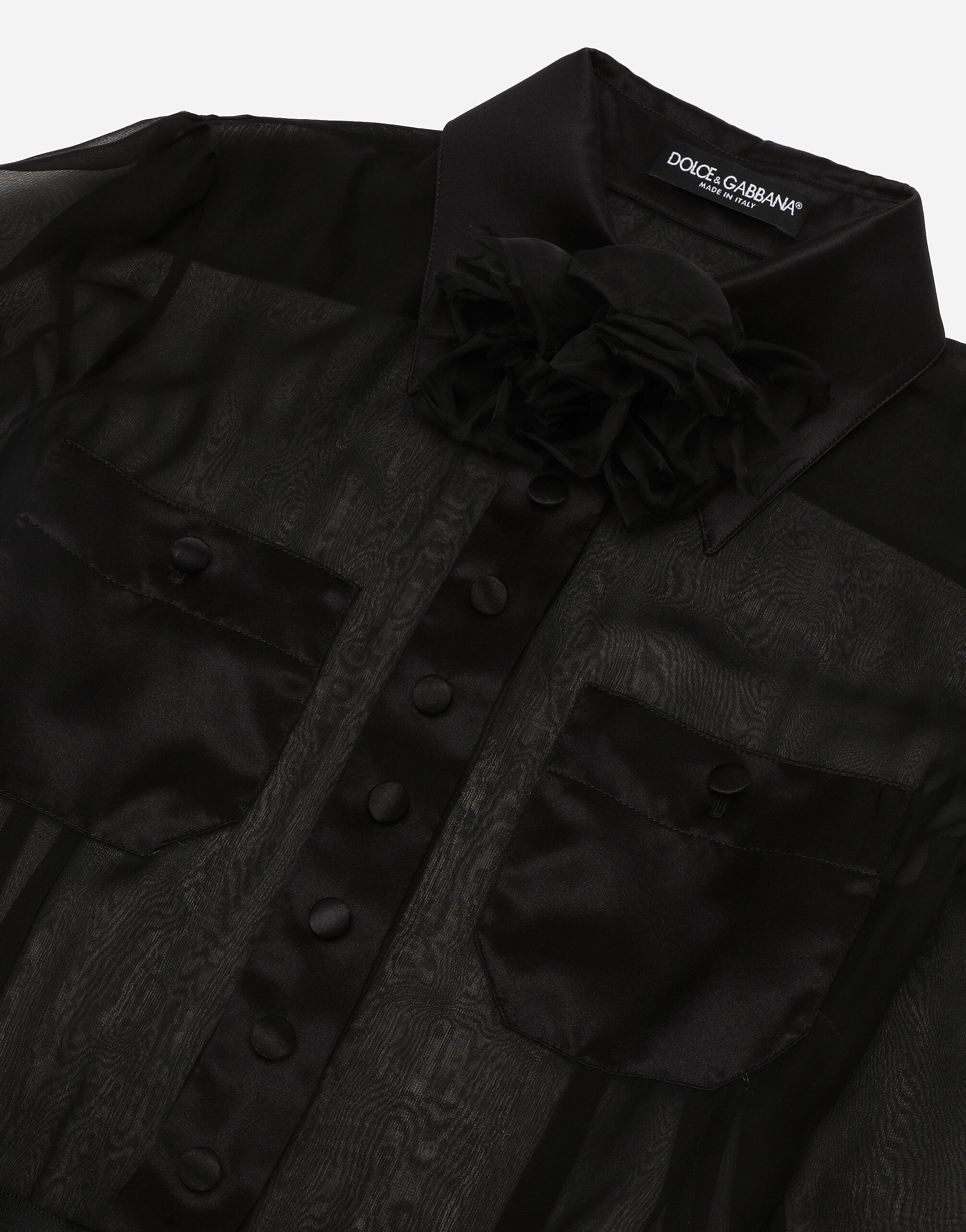 Chiffon calf-length shirt dress with satin details - 12