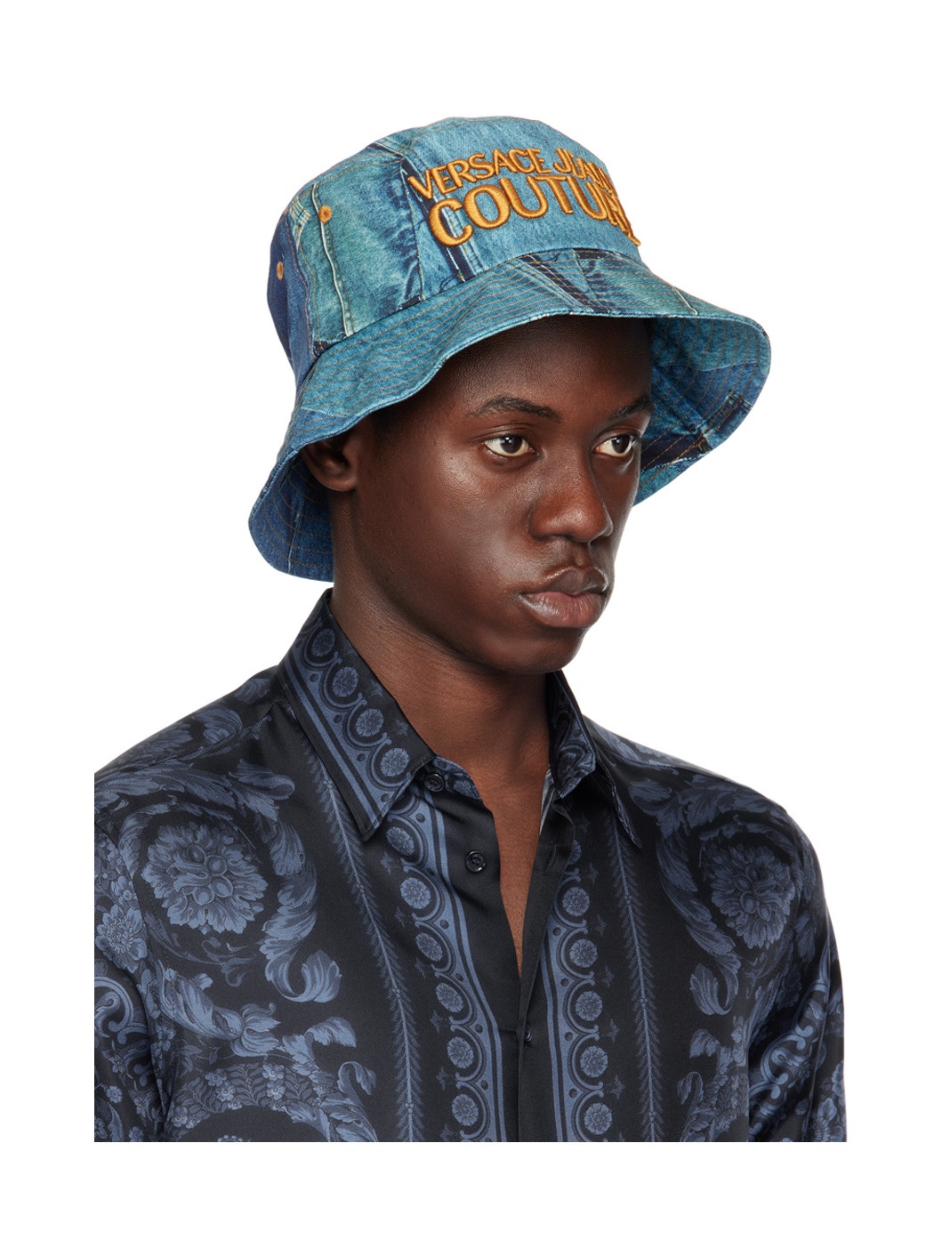 Blue Patchwork Denim Bucket Hat - 2