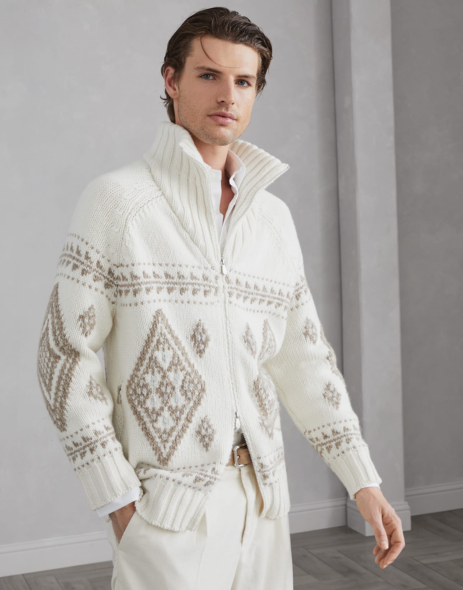 Brunello Cucinelli Geometric jacquard cardigan in cashmere