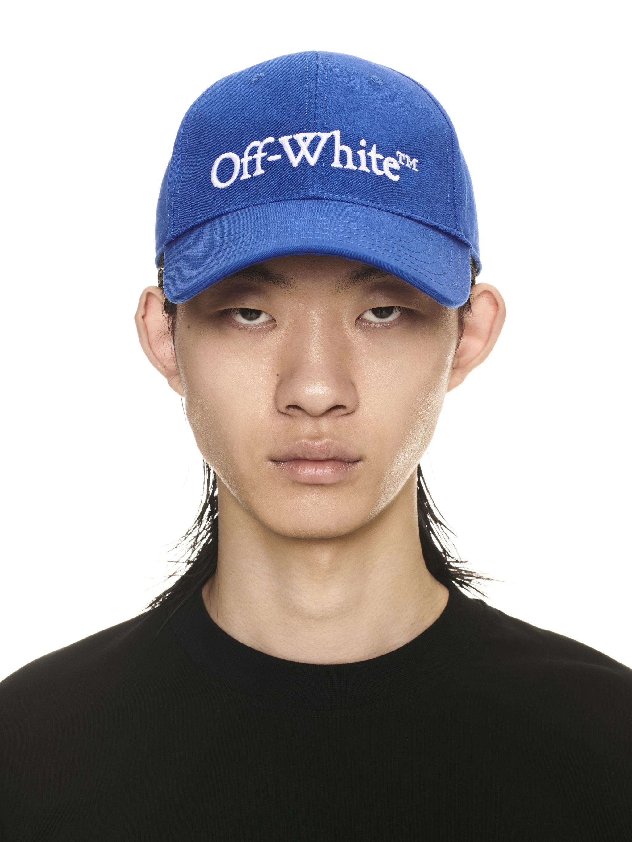 Bookish Dril Baseball Cap Dark Blue Whi - 4