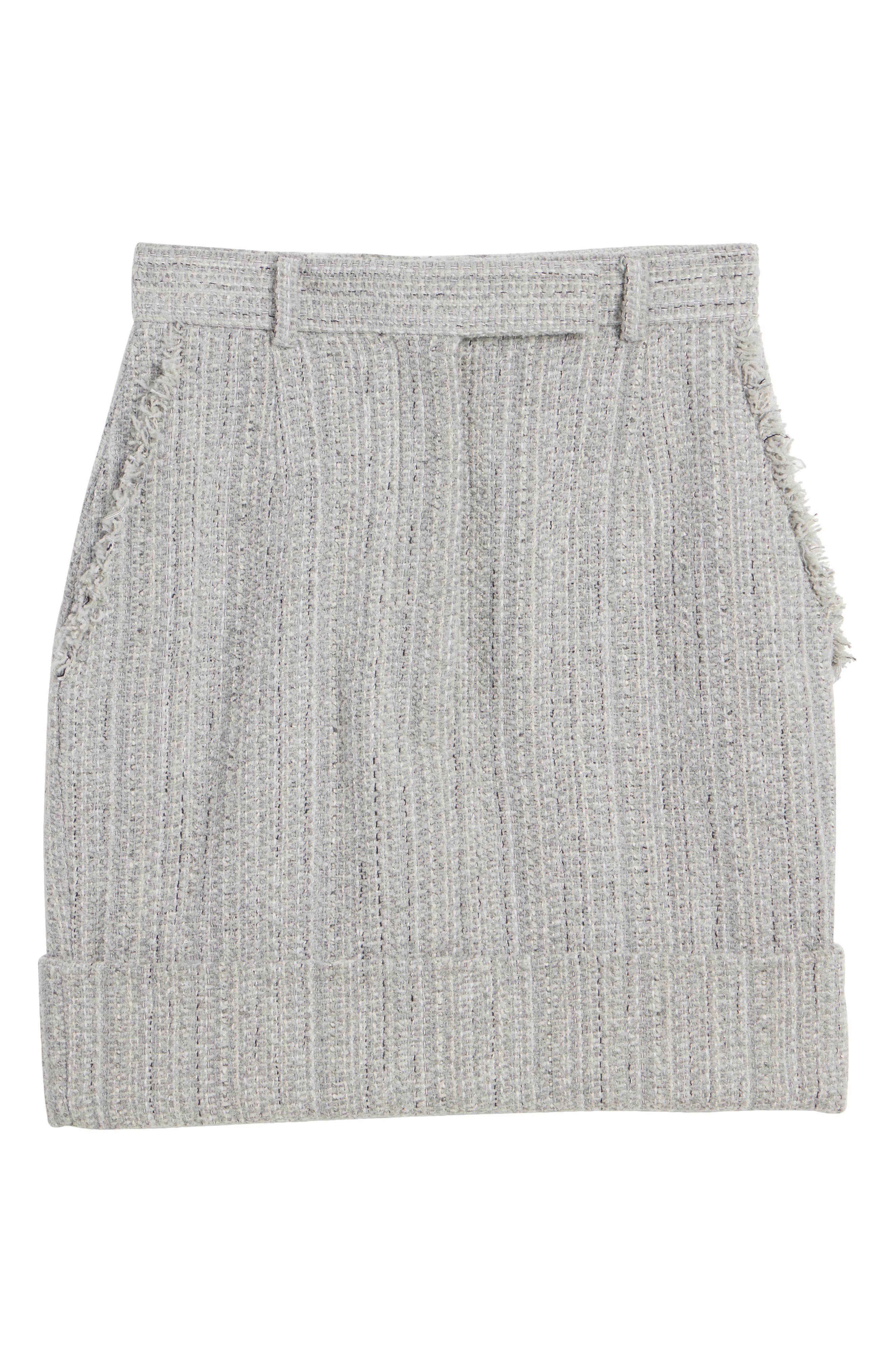High Waist Fray Edge Tweed Skirt - 6