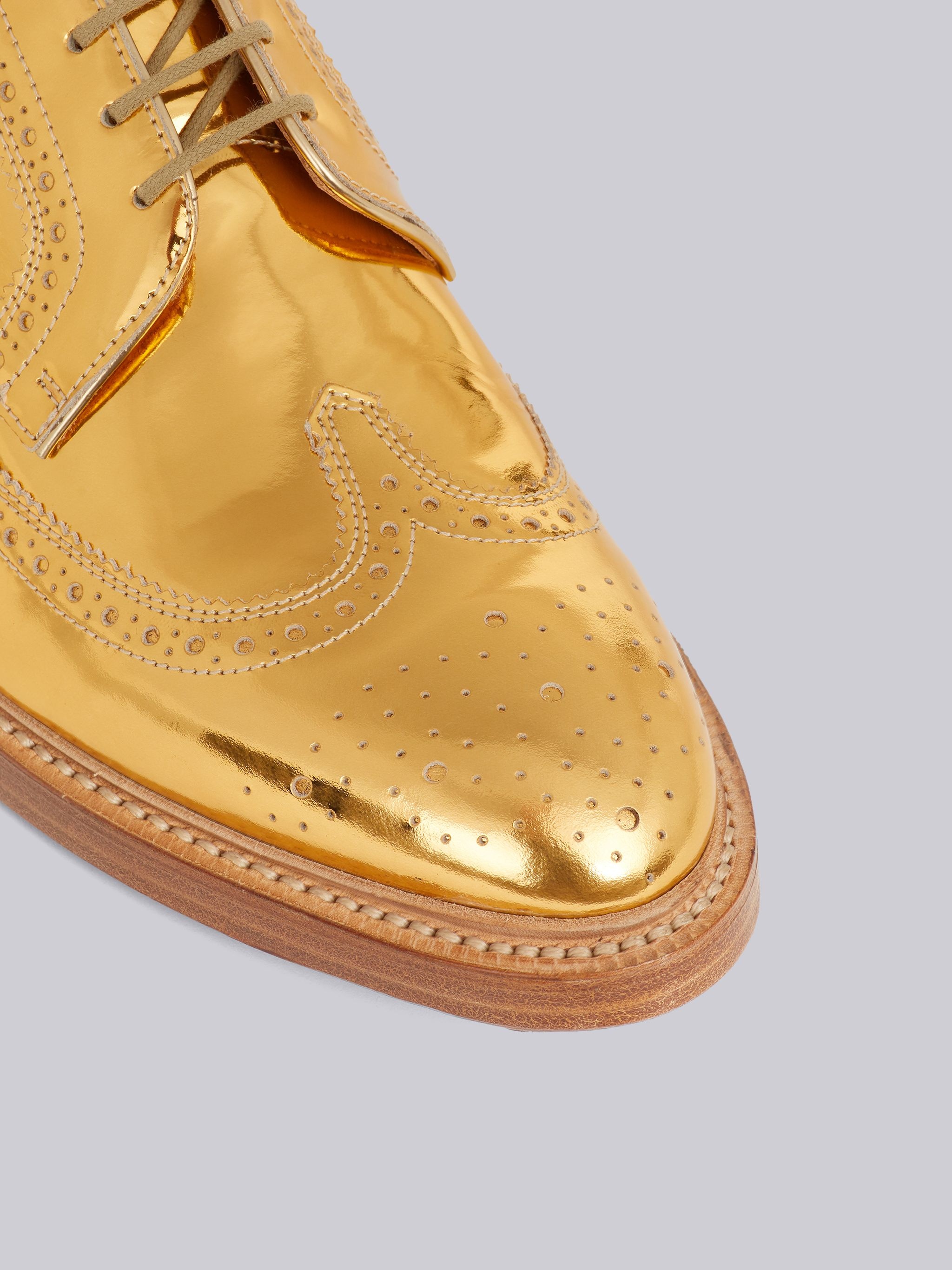 Gold Mirror Polished Calf Leather Longwing Brogue - 2