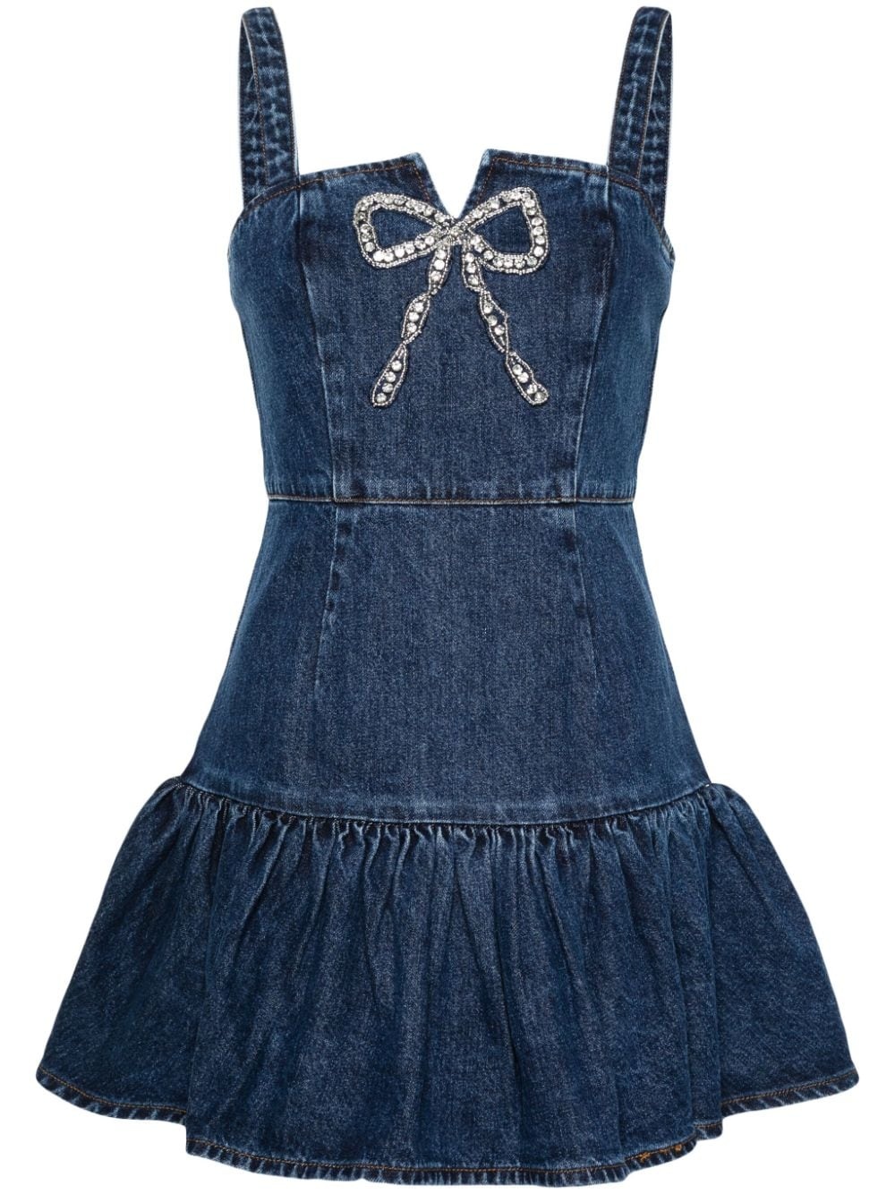 bow-detail denim mini dress - 1