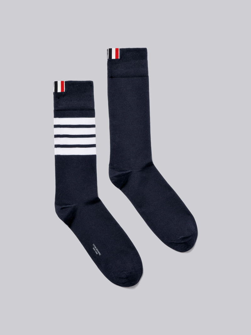 Navy Lightweight Cotton 4-Bar Mid-Calf Socks - 1