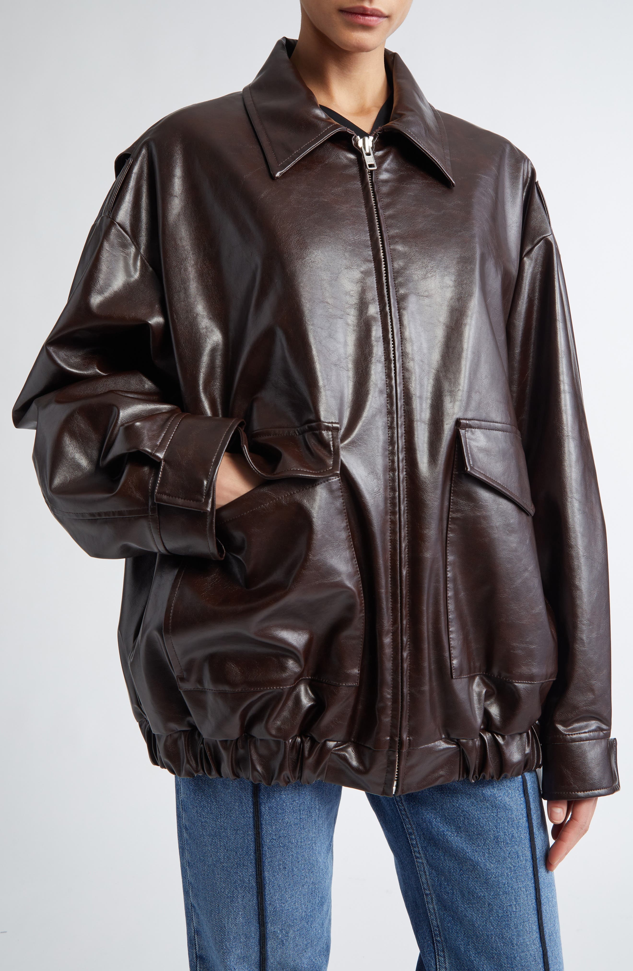 MM6 Maison Margiela Oversize Faux Leather Bomber Jacket in Burgundy at Nordstrom - 5
