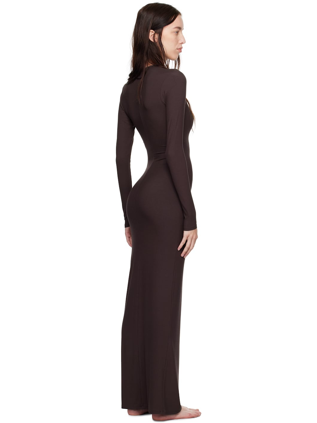 Burgundy Soft Lounge Deep Plunge Maxi Dress - 3