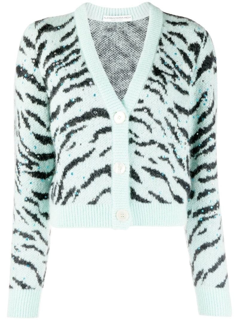 zebra-print V-neck cardigan - 1
