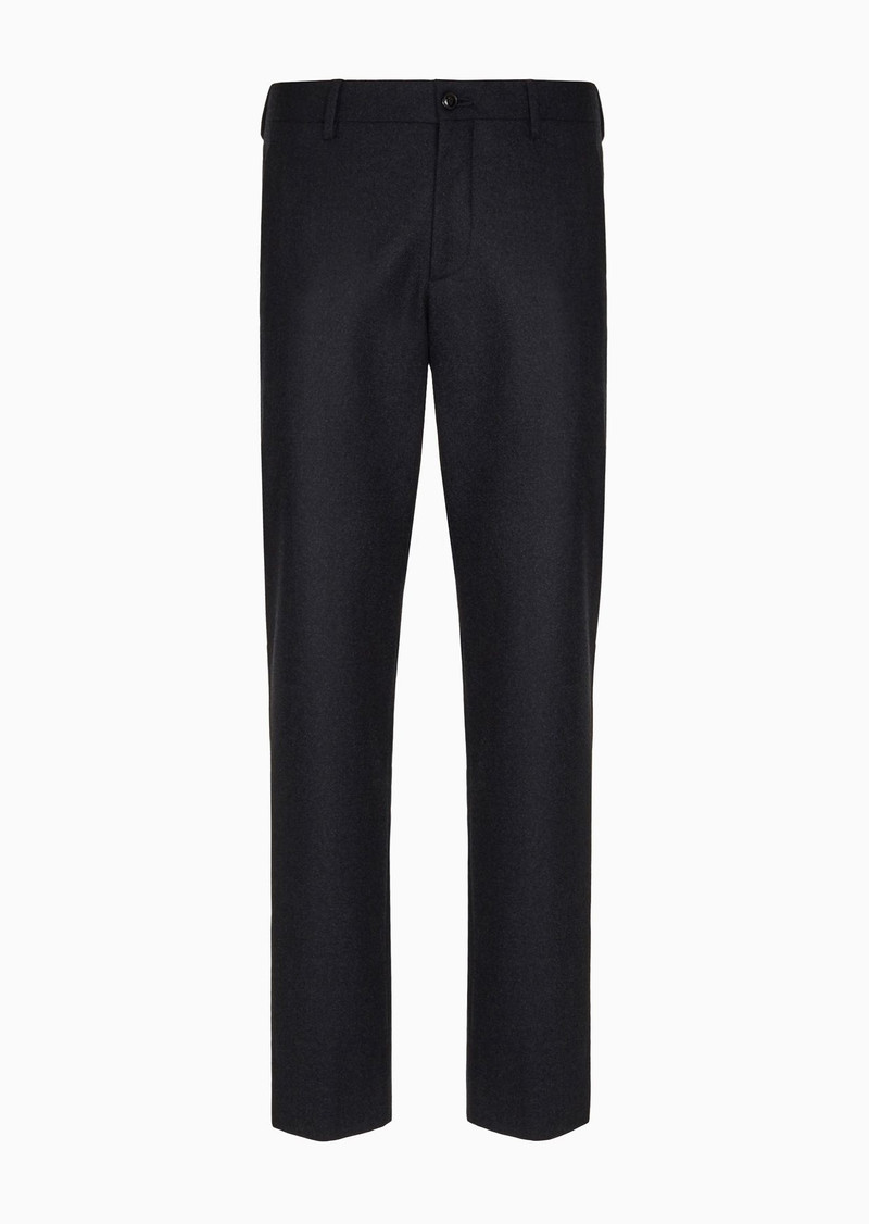 Stretch melange flannel flat front trousers 1