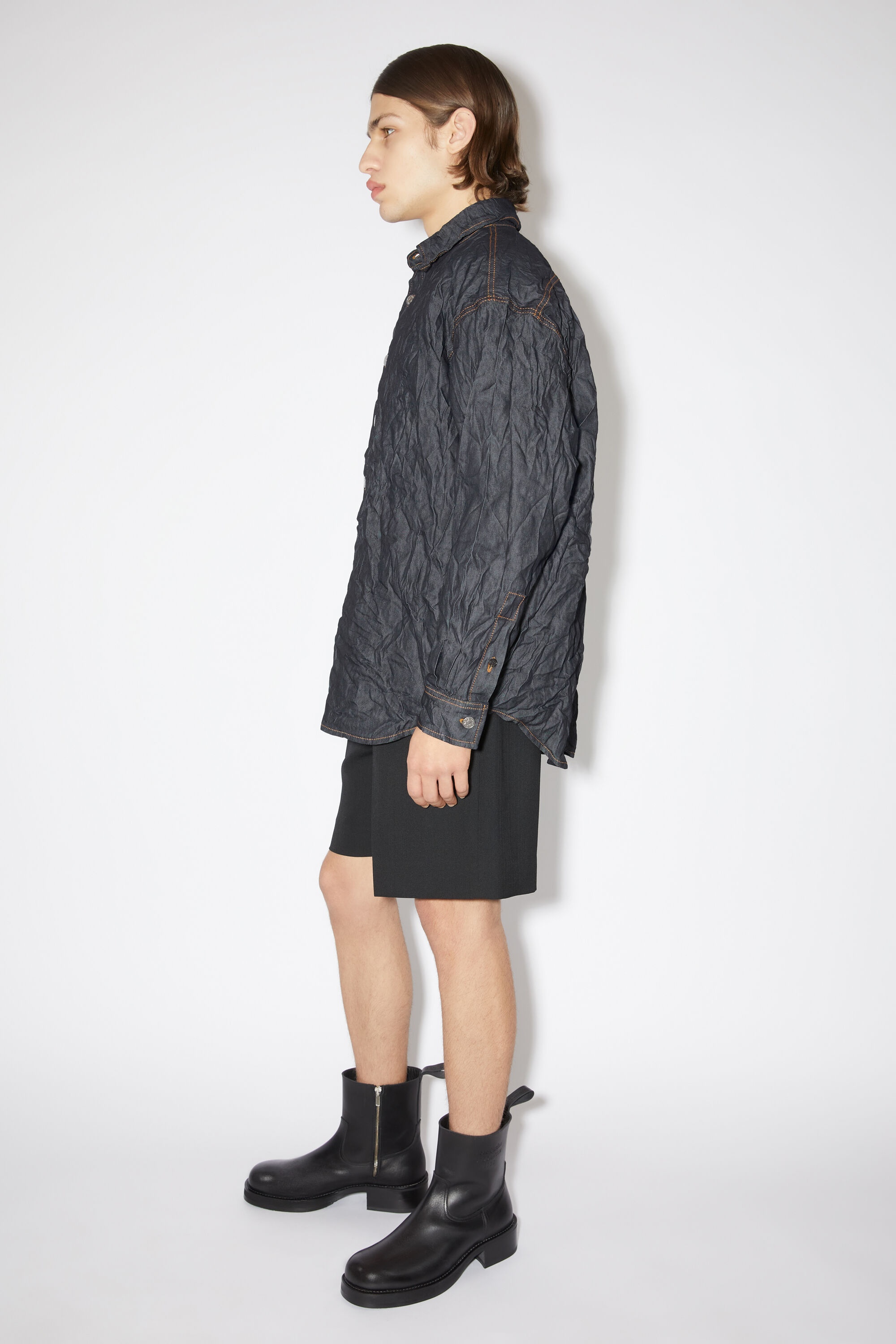 Crinkled padded denim jacket - Indigo blue - 4