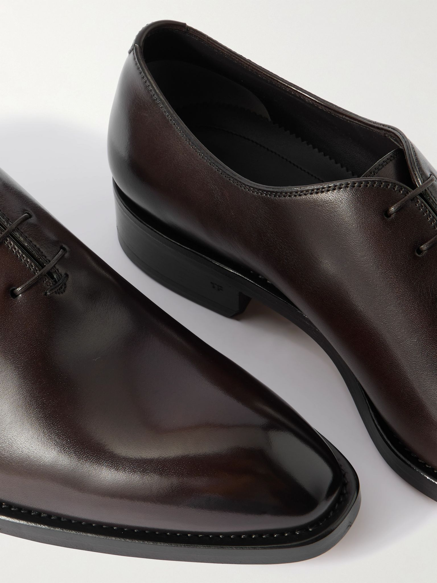 Whole-Cut Patent-Leather Oxford Shoes Dark brown - 5