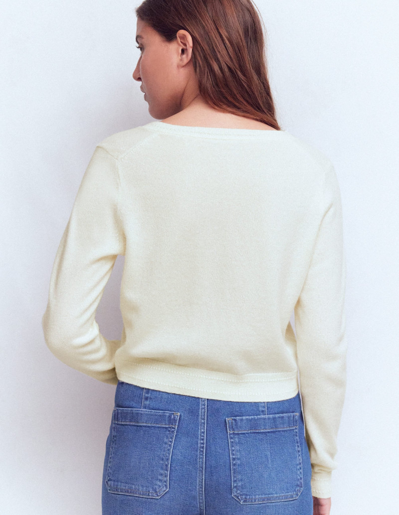 Eva Cashmere Cropped Cardigan-Warm Ivory 4