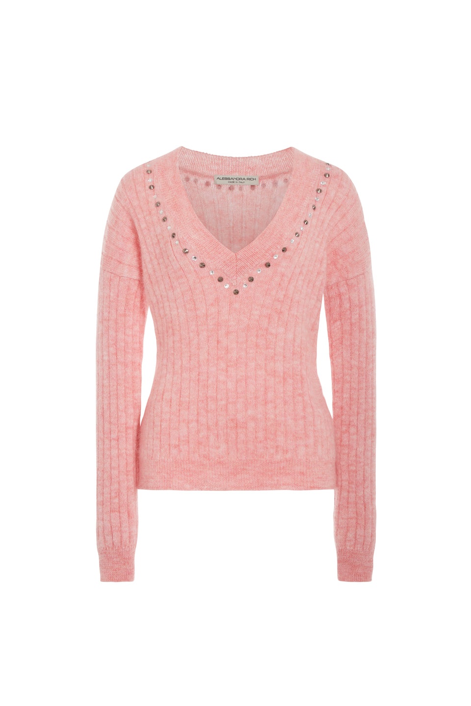 MOHAIR KNITTED V-NECK JUMPER WITH HOTFIX - 1