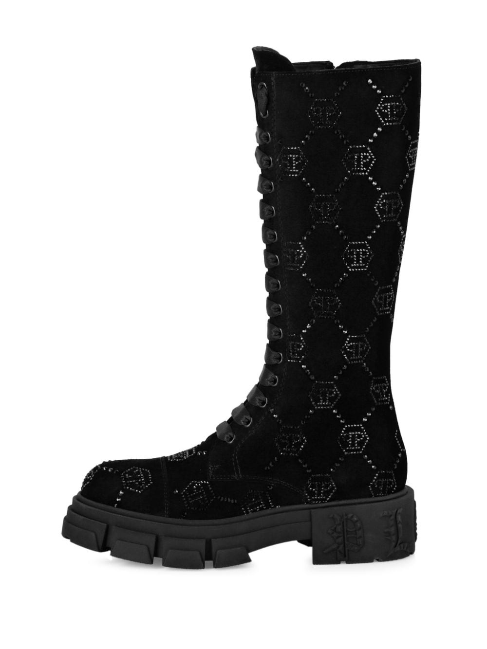 monogram-embellished suede boots - 3