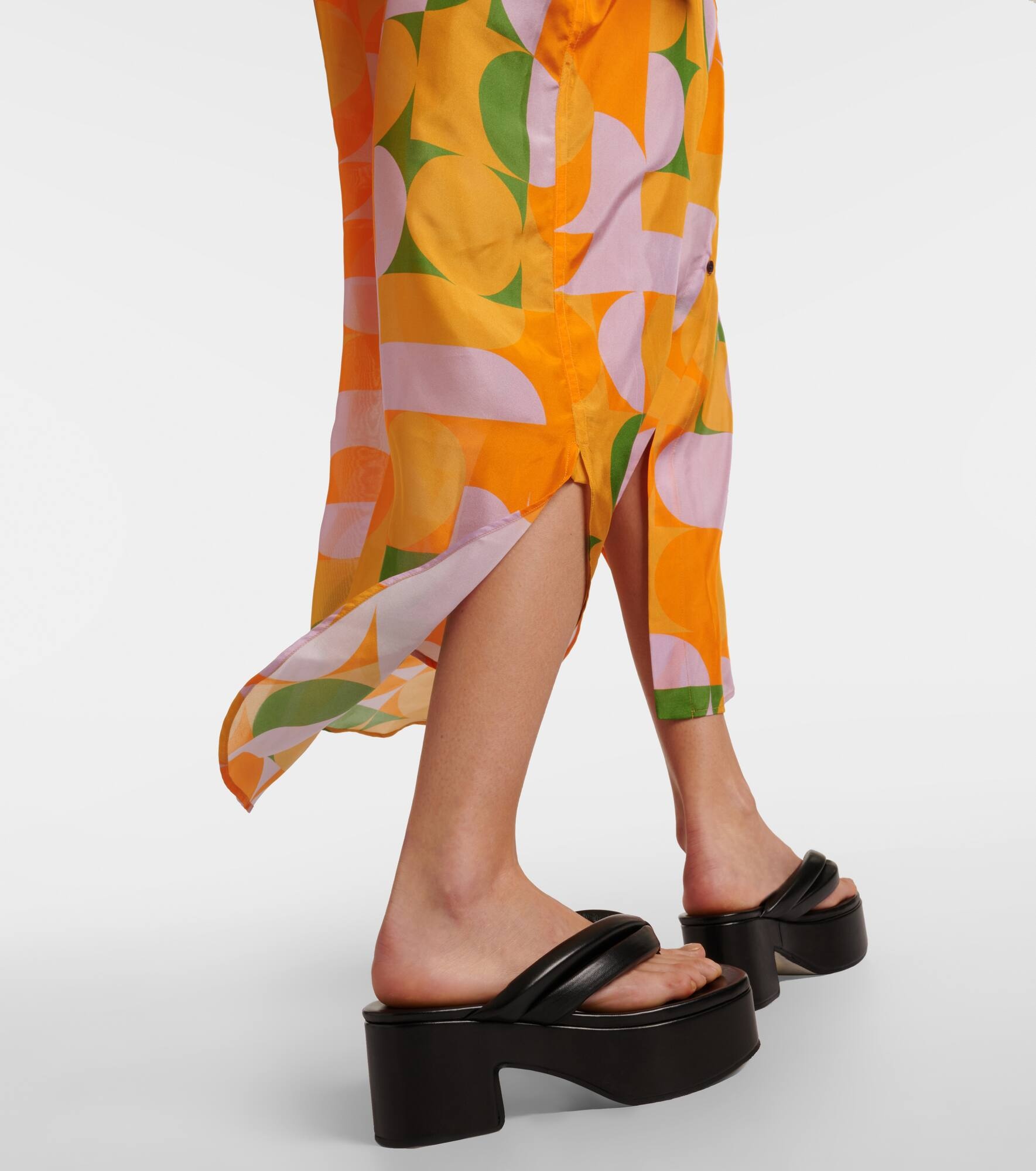 Printed silk pongee shirt dress - 5