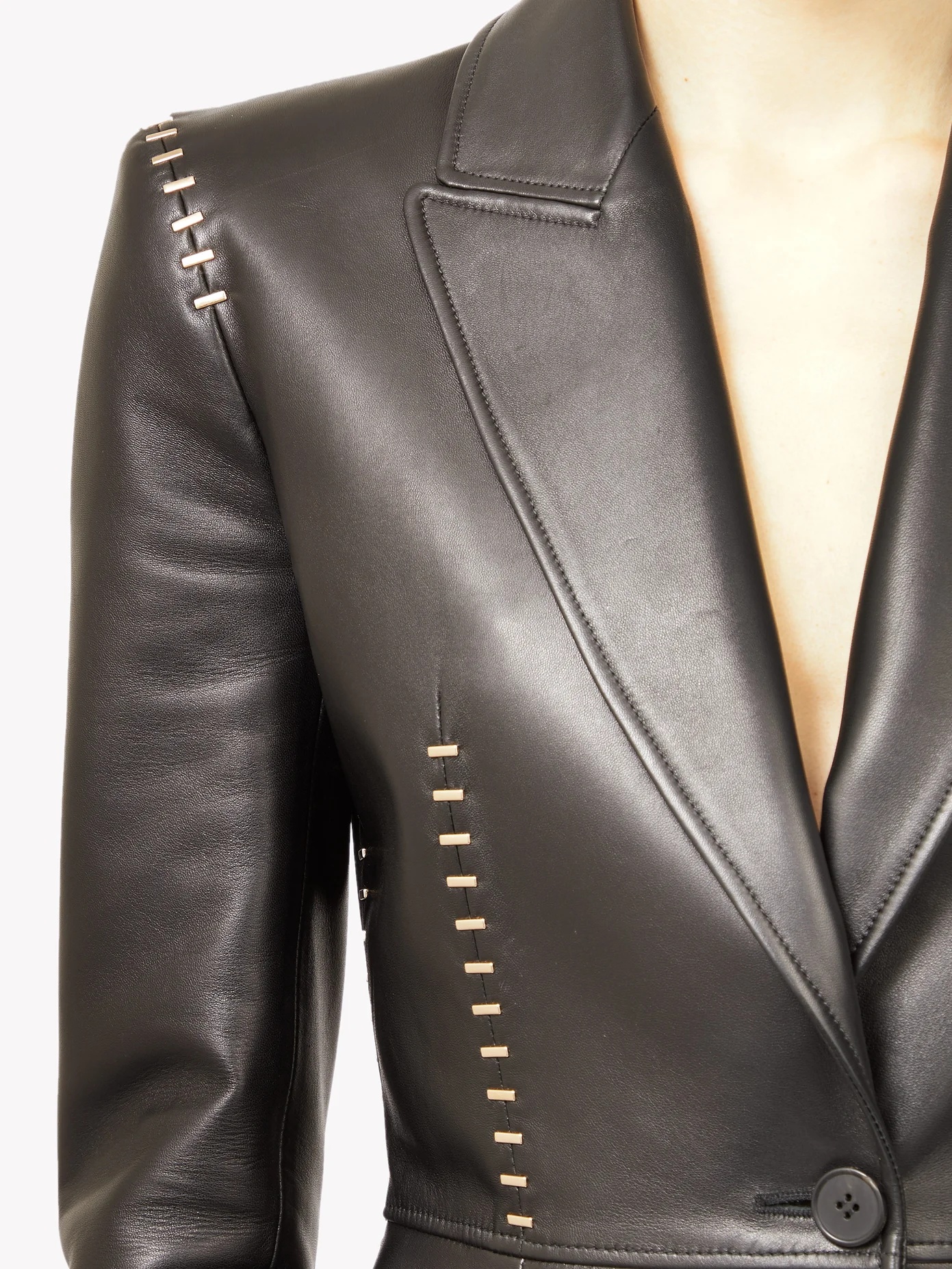 Staple-stitched leather jacket - 4