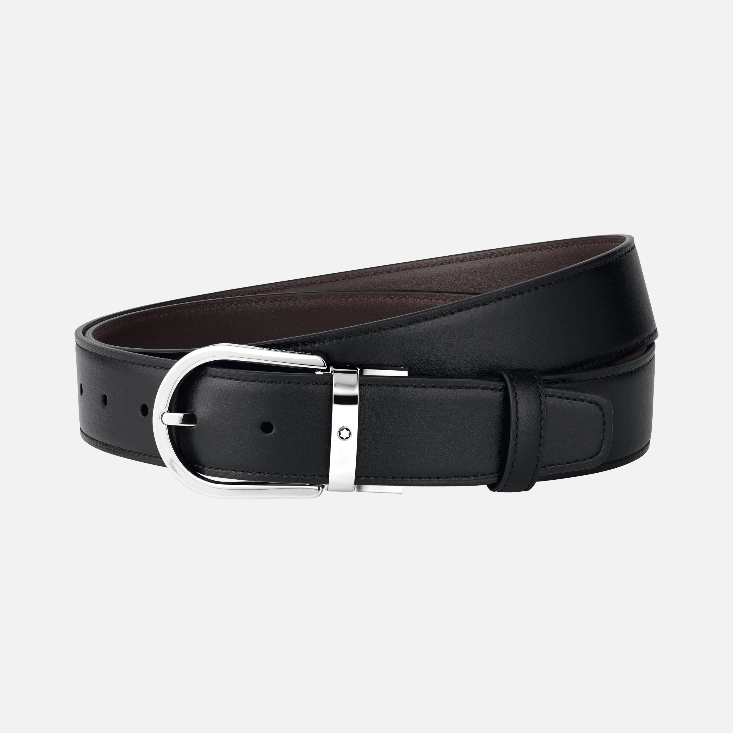 Horseshoe buckle black/tan 35 mm leather belt - 1