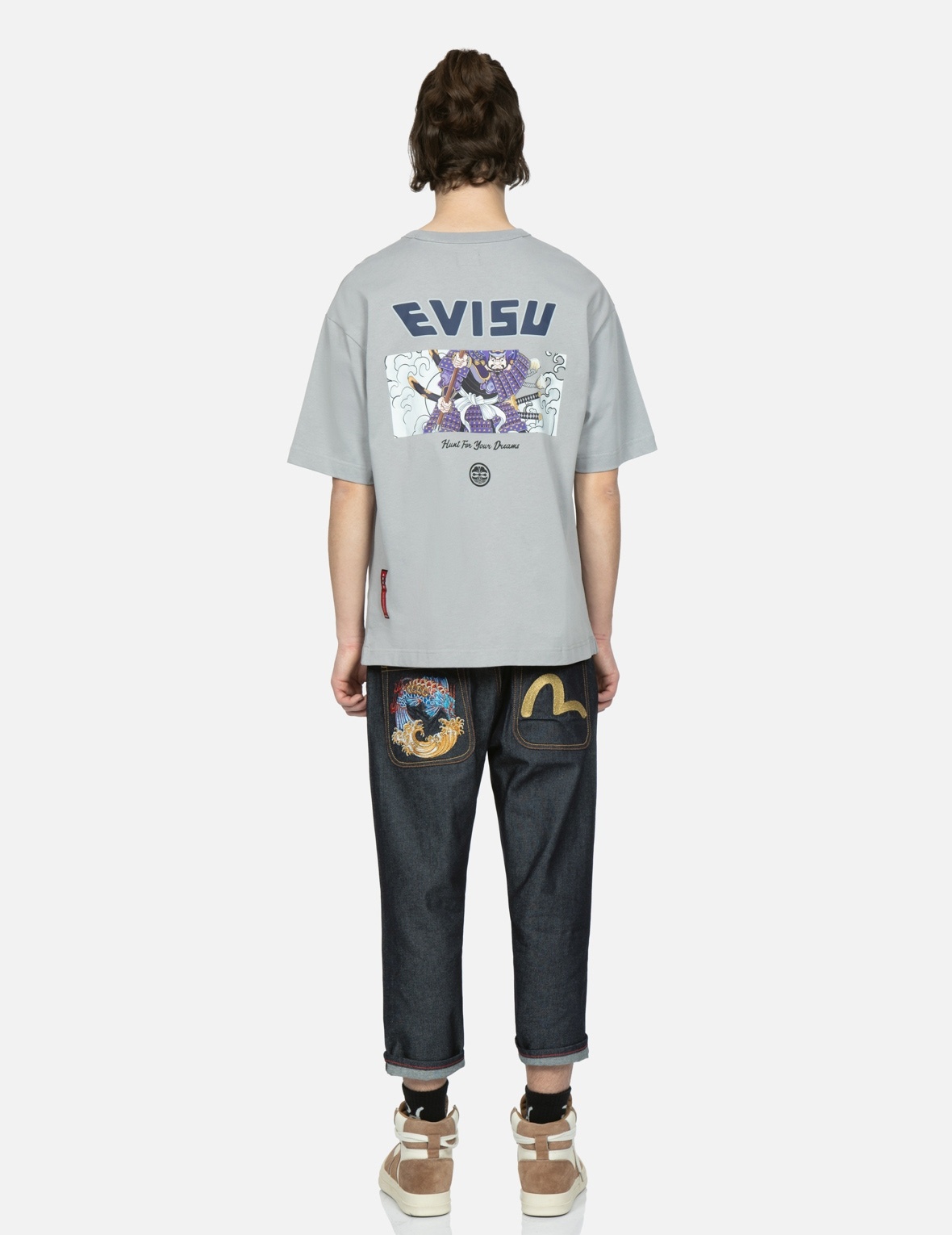DRAGON-KOI AND SEAGULL EMBROIDERY CROPPED-FIT JEANS #2027 - 5