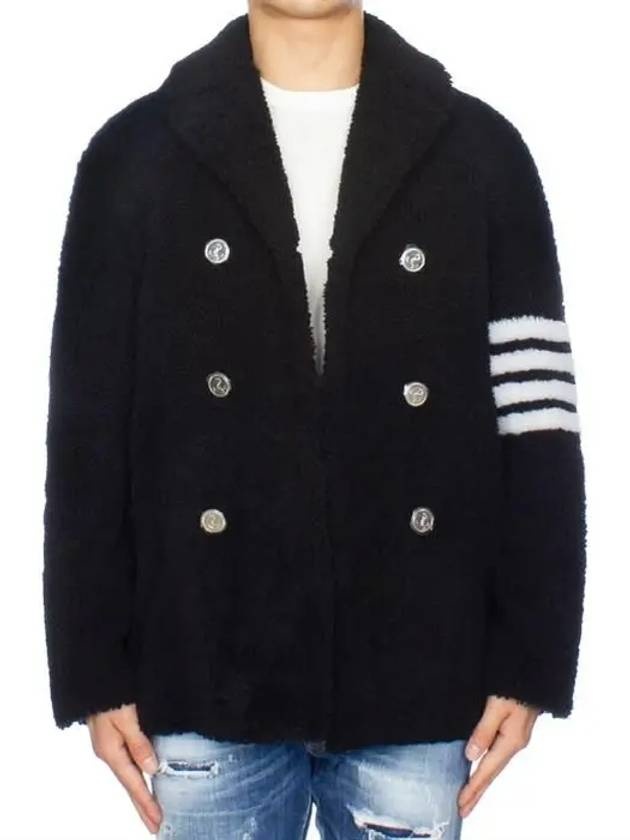 Men's 4 Bar Unconstructed Classic Shearling Pea Coat Black - 3