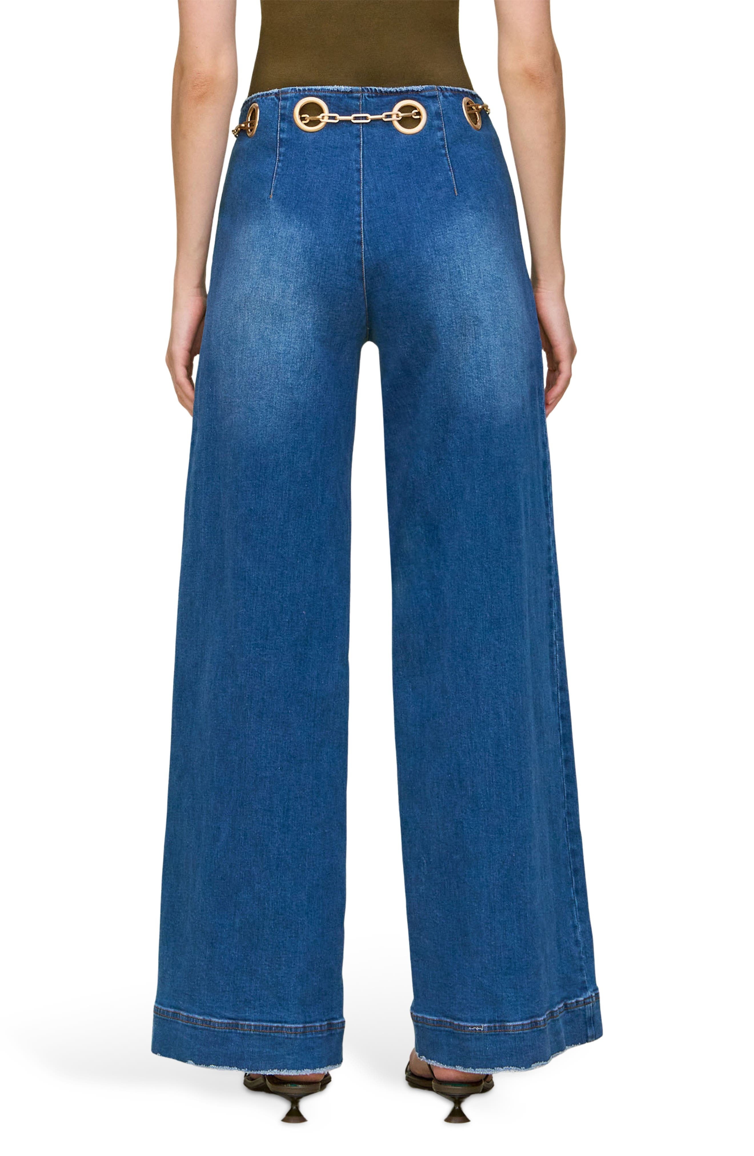 Cult Gaia Sydney Belted Grommet Wide Leg Pants in Rinse Wash at Nordstrom - 2