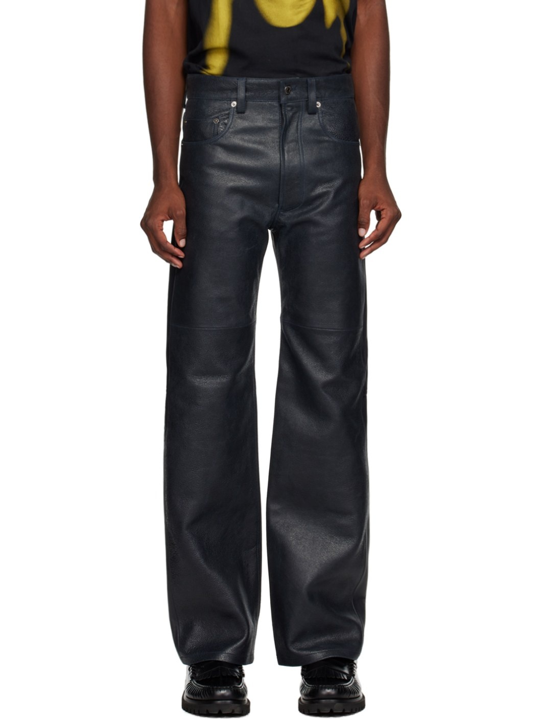 Navy Henry Leather Pants - 1