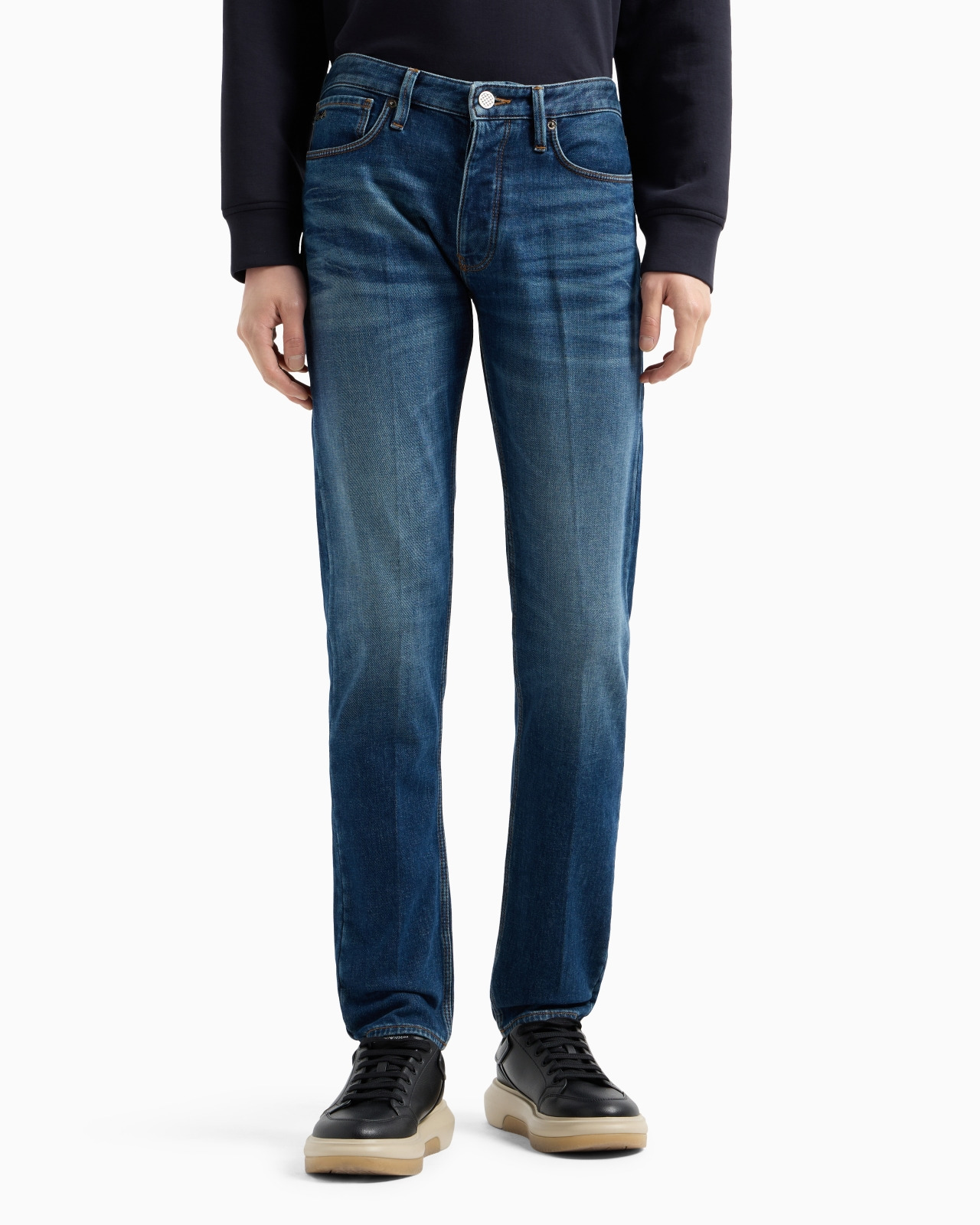 J75 Slim-fit, stone-washed stretch-denim jeans with whisker lines - 2