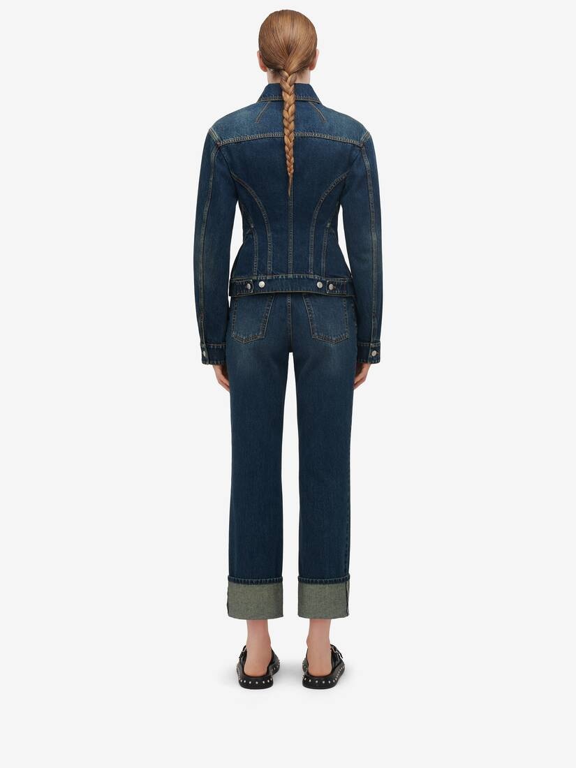 Women's Waisted Denim Jacket in Indigo - 6
