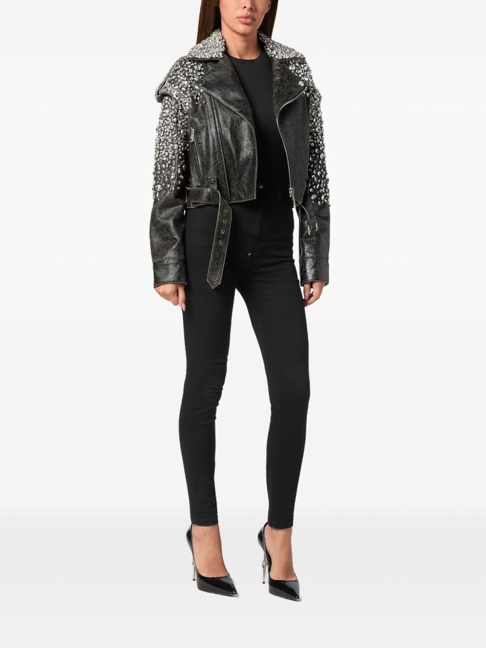 leather cropped jacket - 2
