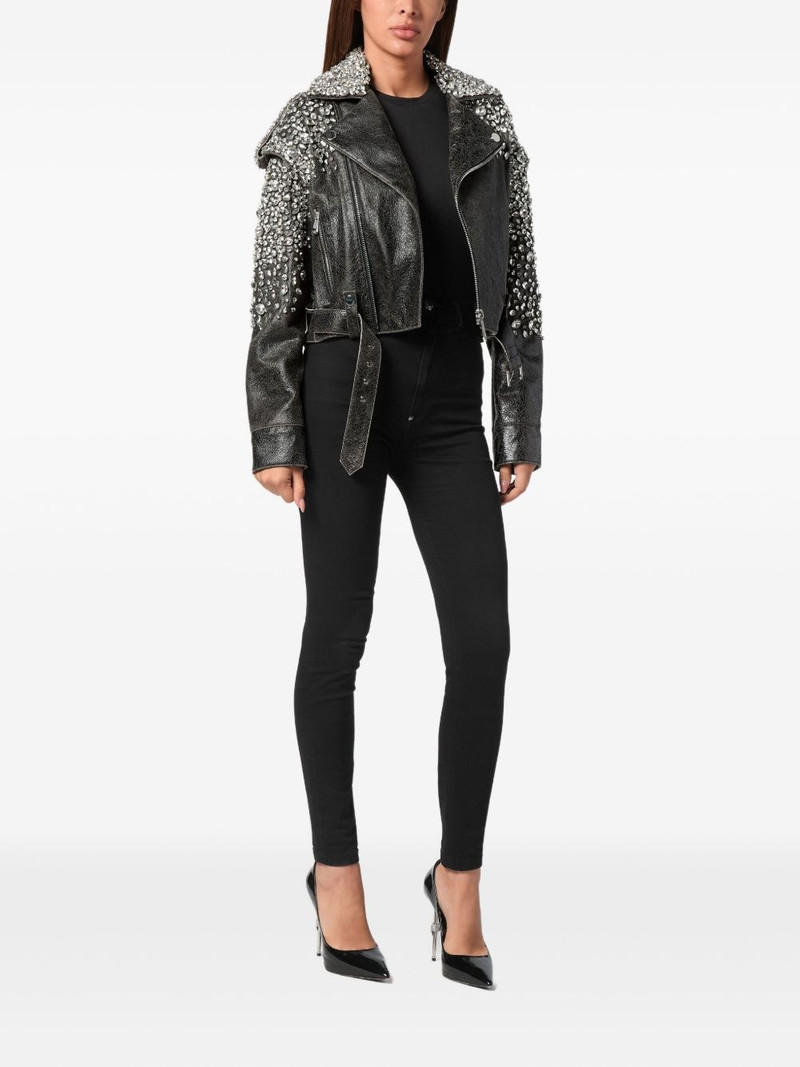 PHILIPP PLEIN leather cropped jacket outlook