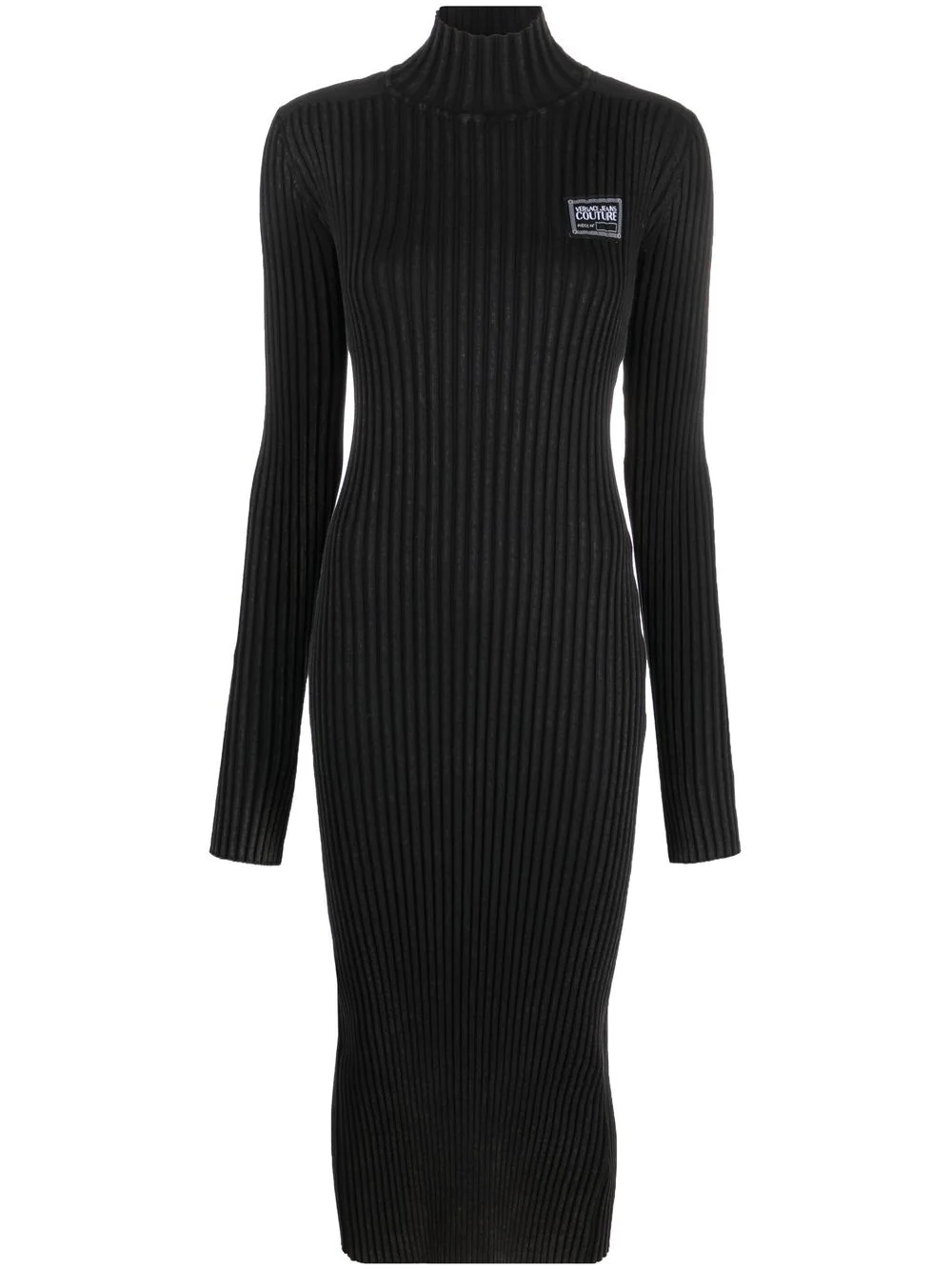 logo patch ribbed midi dress - 1