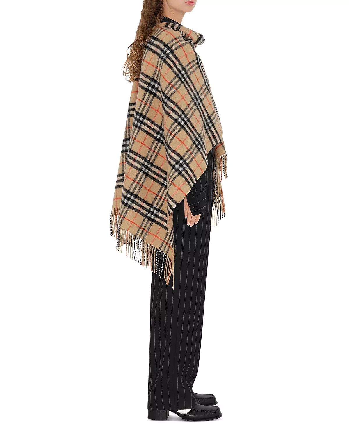 Check Wool Cashmere Cape - 4