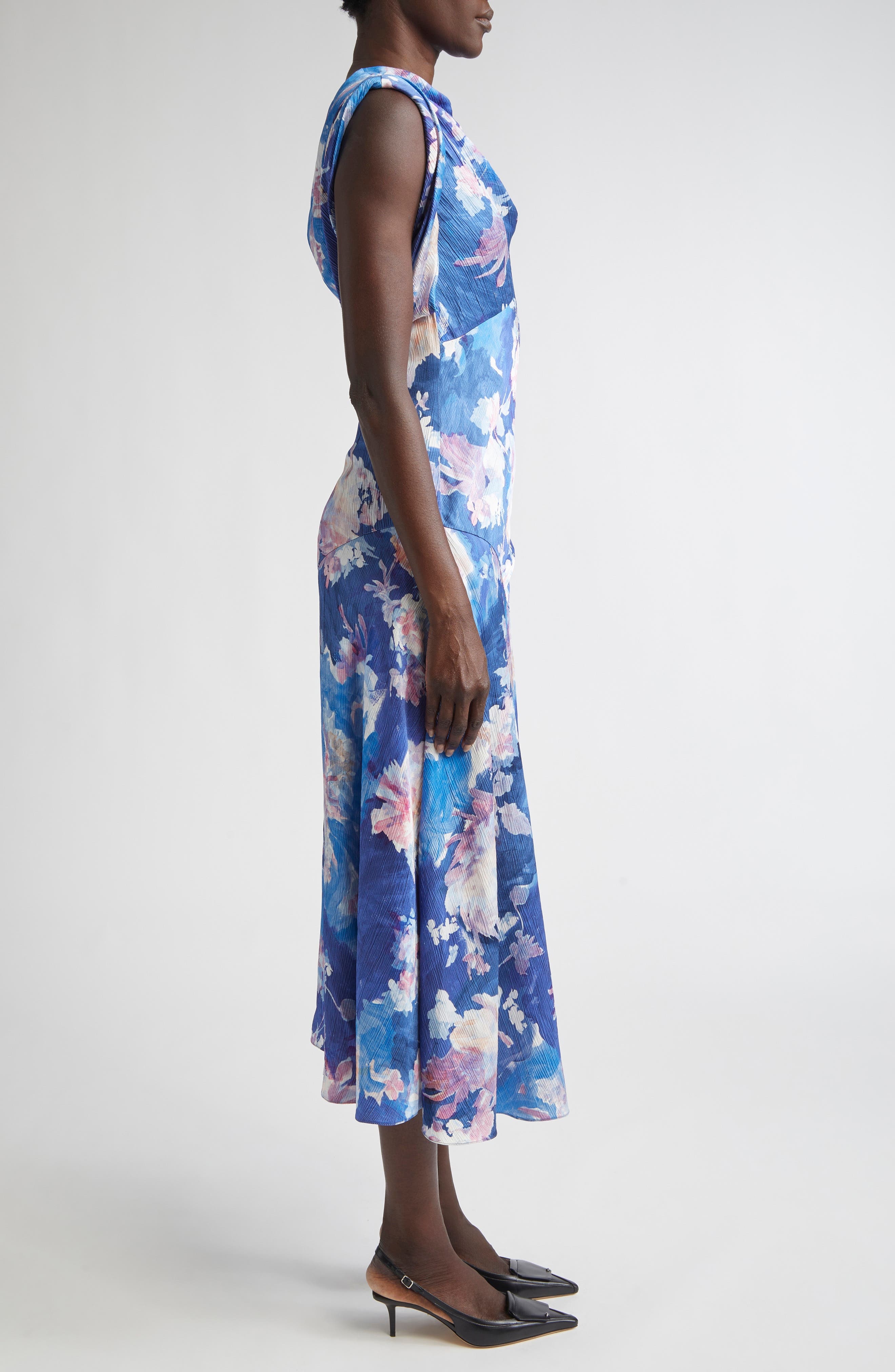 Erdem Floral Print Sleeveless Cotton Poplin Shirtdress in Artist Garden Pale Cobalt at Nordstrom - 3