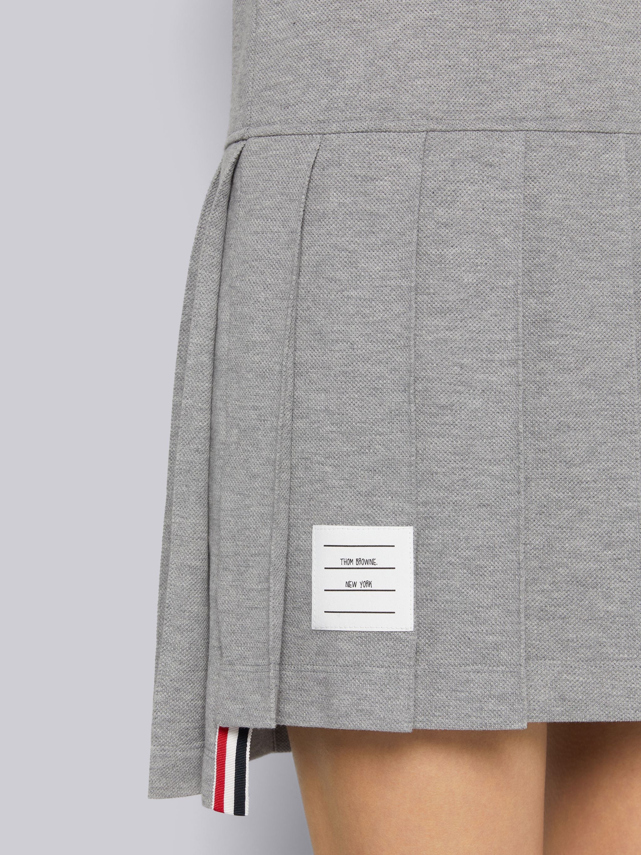 Light Grey Classic Pique Short Sleeve Knee Length Pleated Polo Dress - 5
