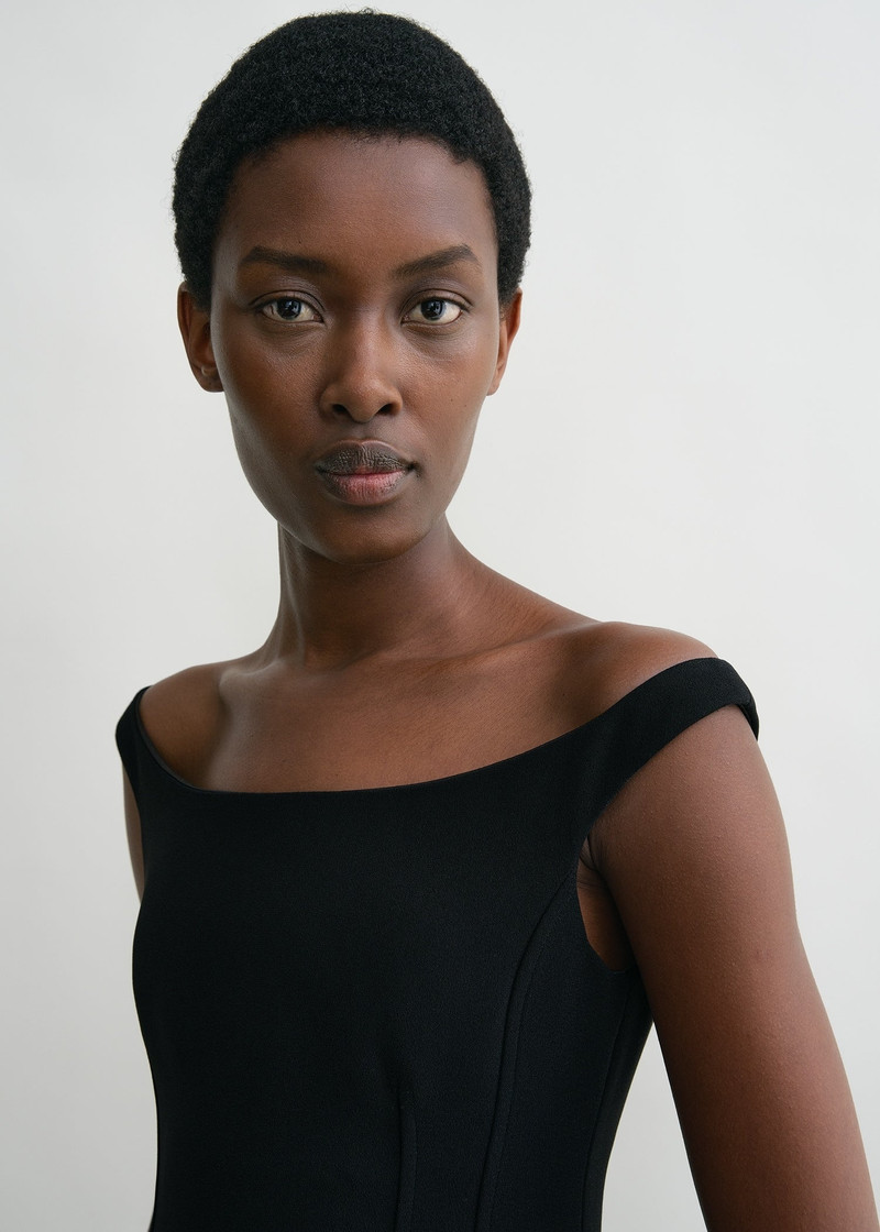 Curved off-shoulder dress black 5
