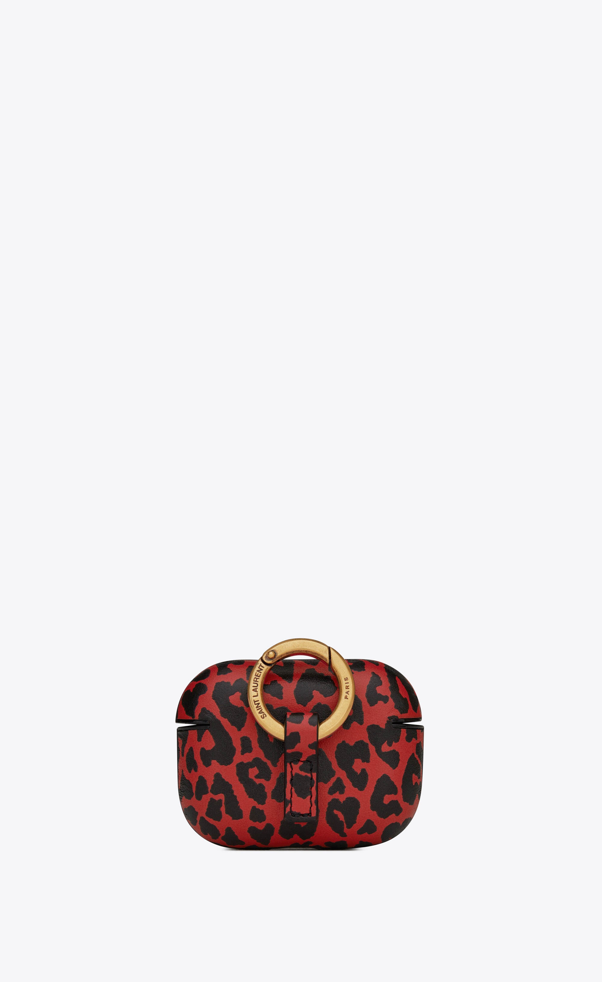 saint laurent paris airpods pro case cover in heart-shaped leopard-print leather - 2