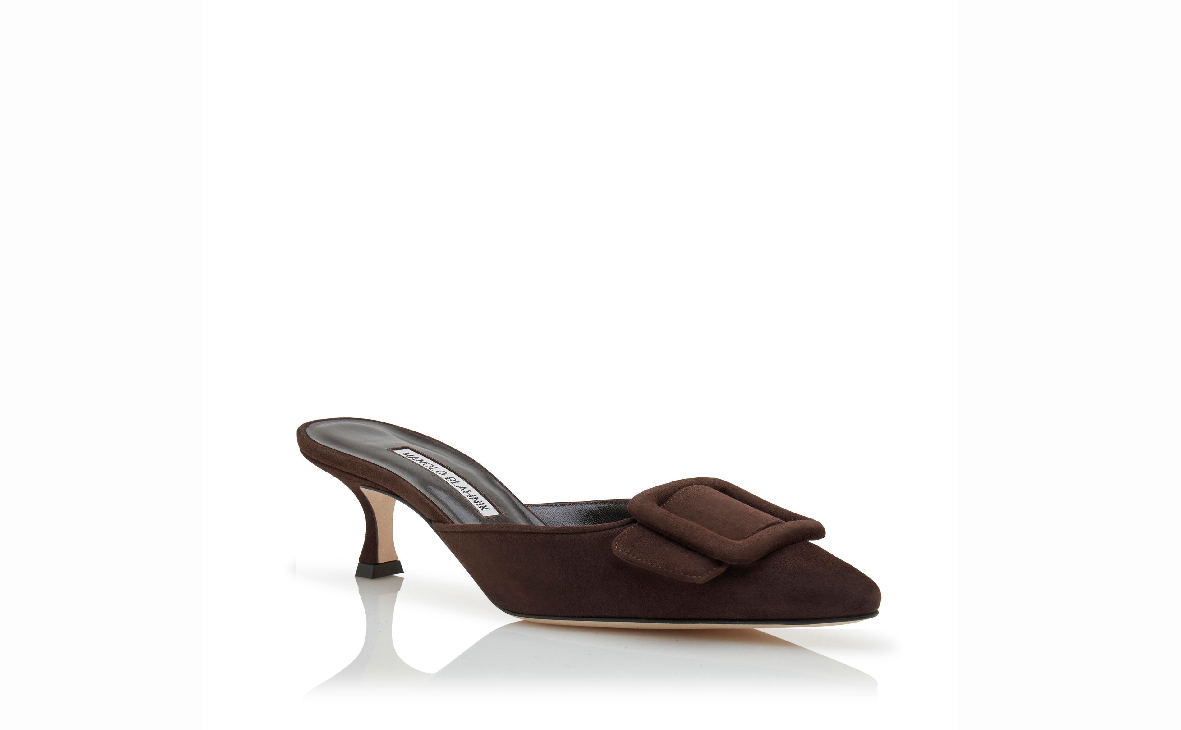 Brown Suede Buckle Mules - 3