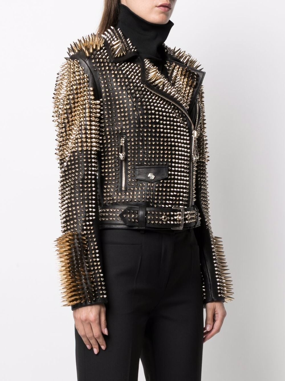 studded leather biker jacket - 3