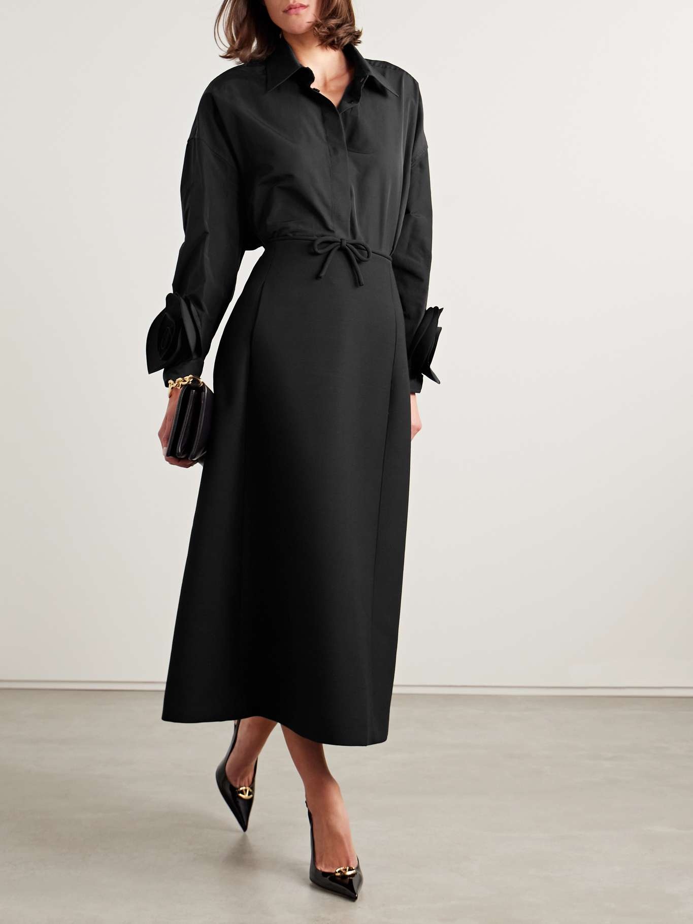 Bow-embellished wool and silk-blend crepe midi skirt - 2