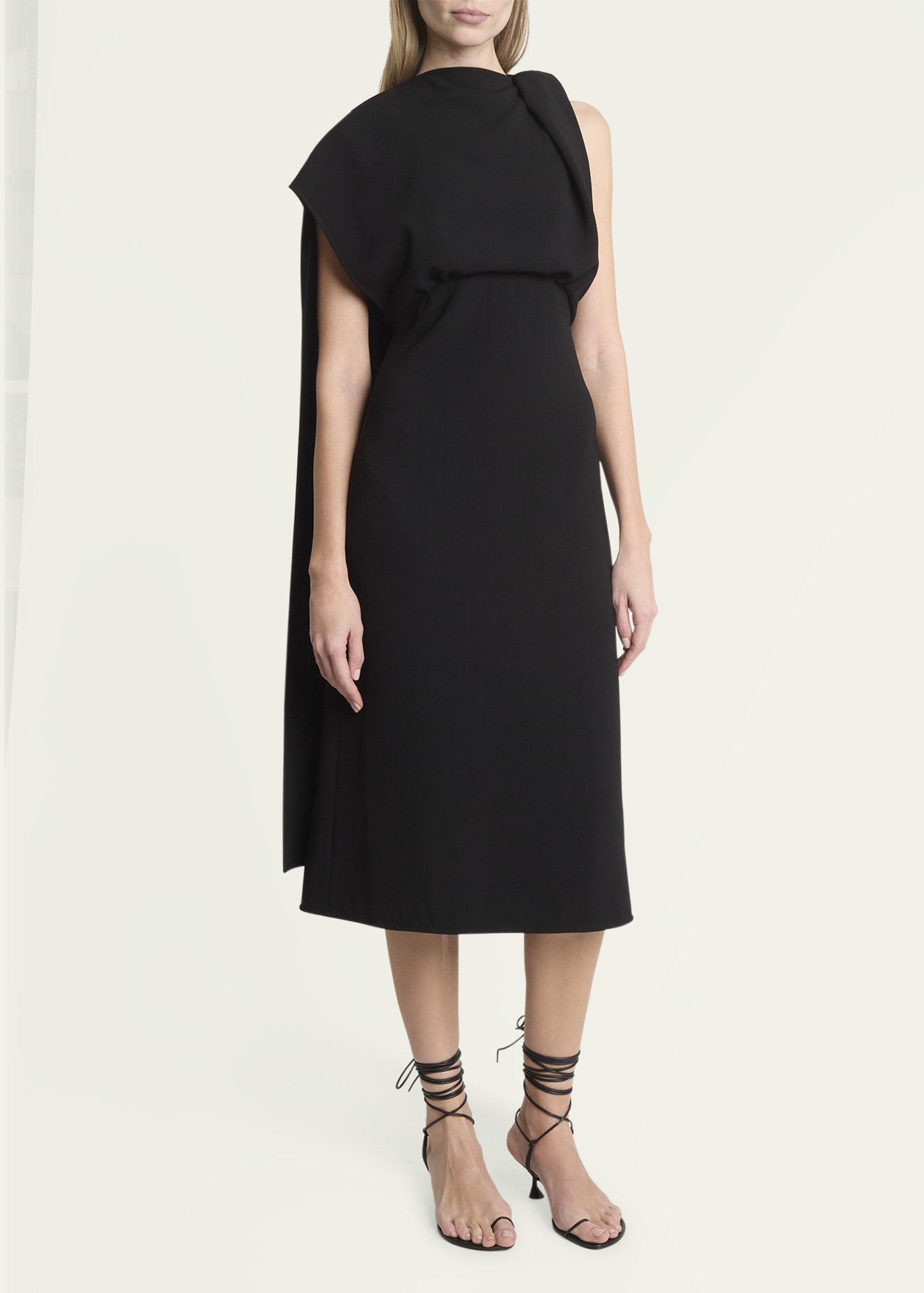 Maude Matte Viscose Crepe Cape Midi Dress - 4