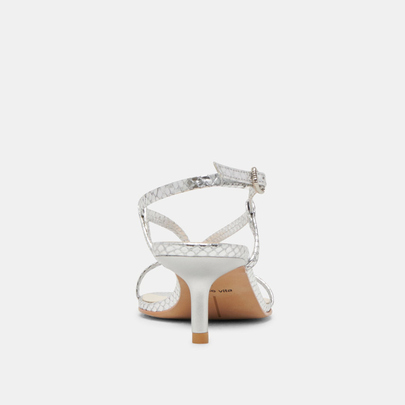 LAURY HEELS SILVER EMBOSSED LEATHER 8