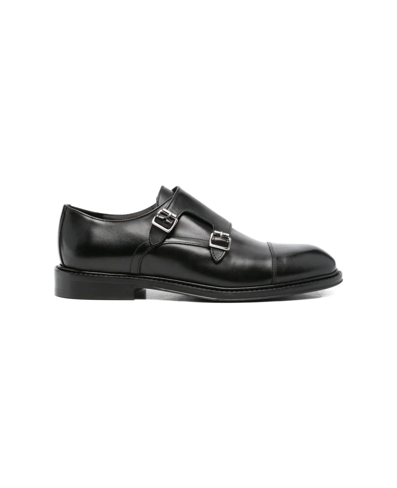 Corneliani Black Leather Double-buckle Shoe - 1