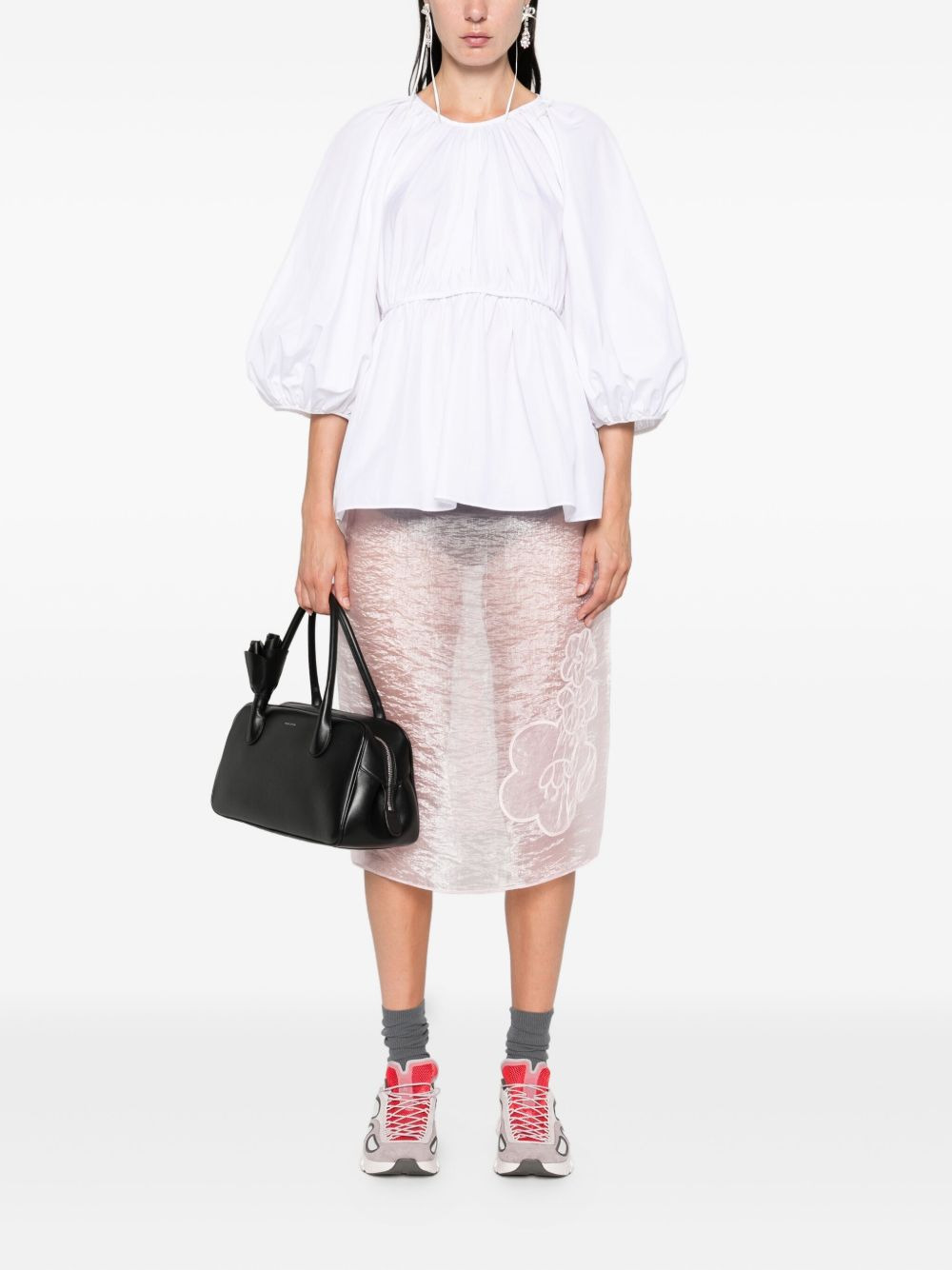 gathered-waist puff-sleeve top - 2
