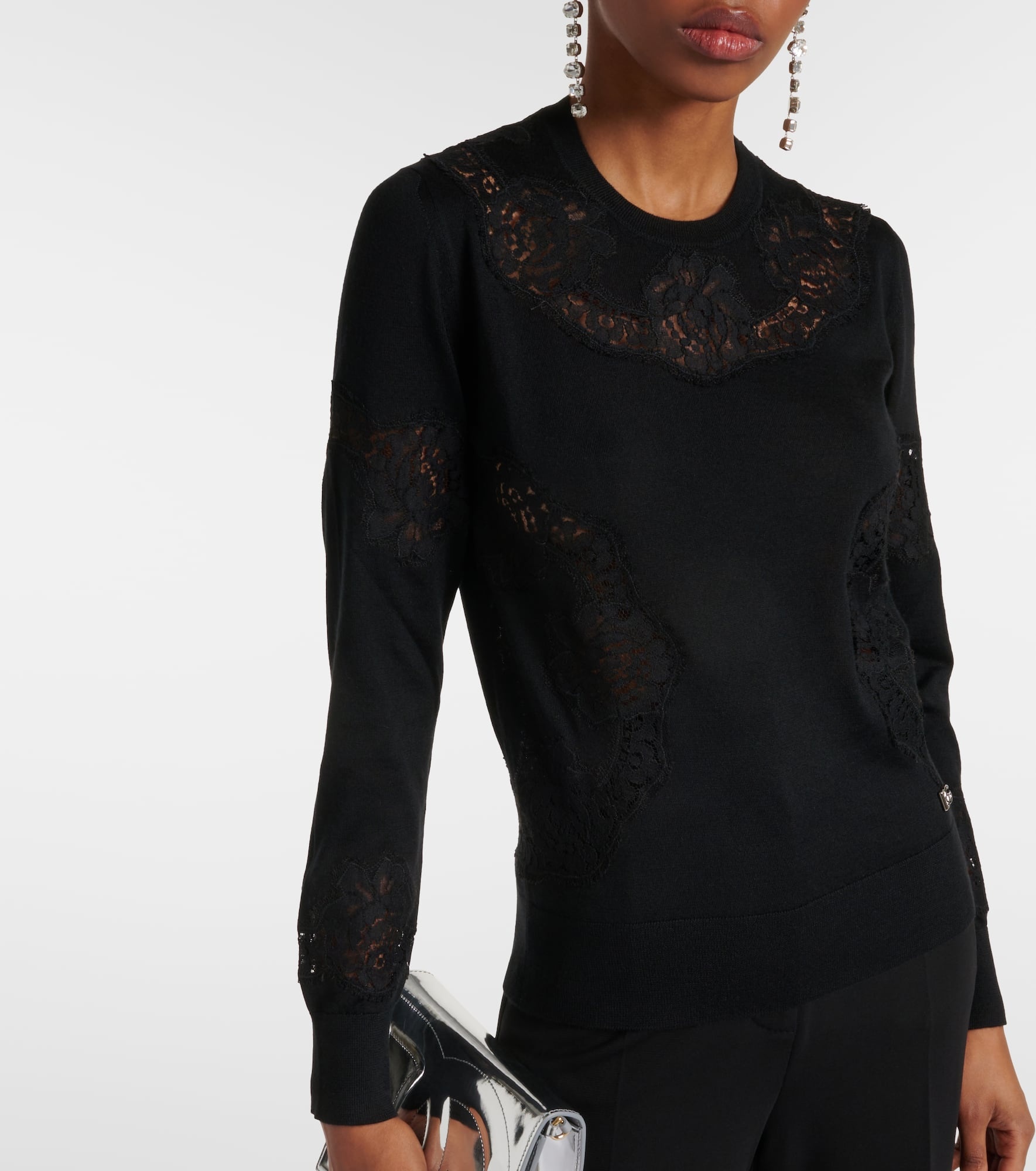 Lace-trimmed cashmere-blend sweater - 6