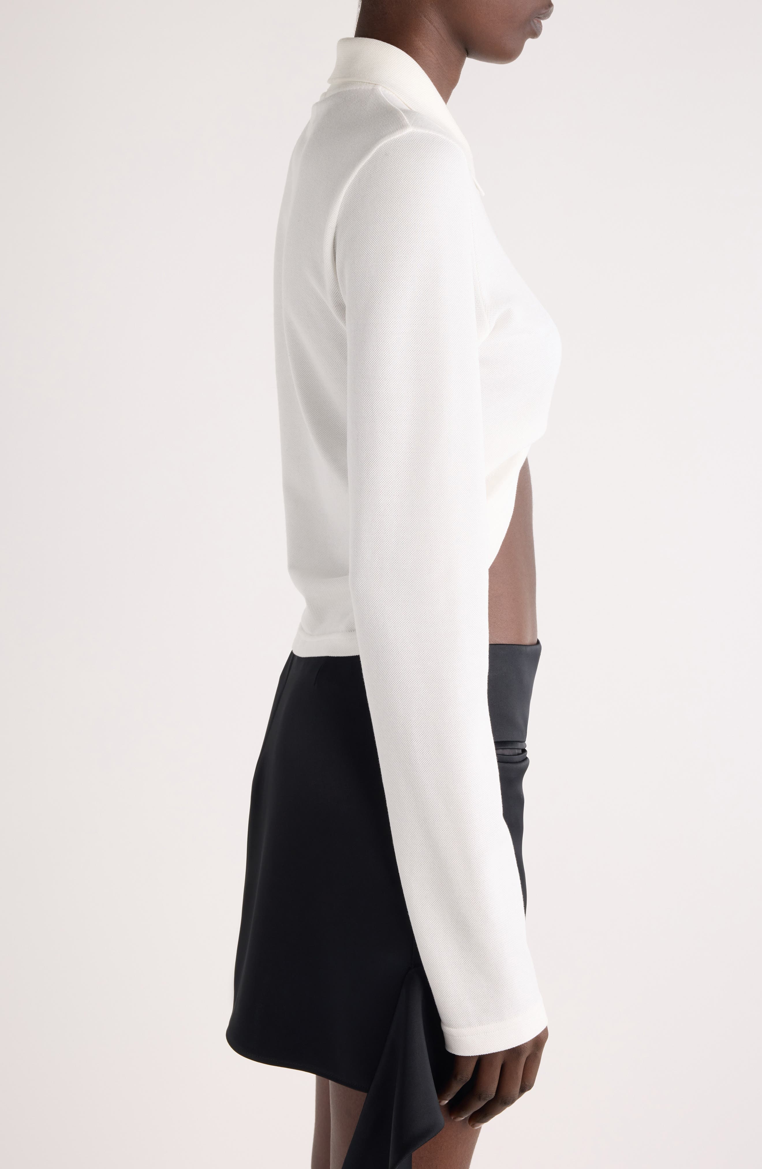 Courrèges Twist Crop Cotton Piqué Polo in Heritage White at Nordstrom - 3